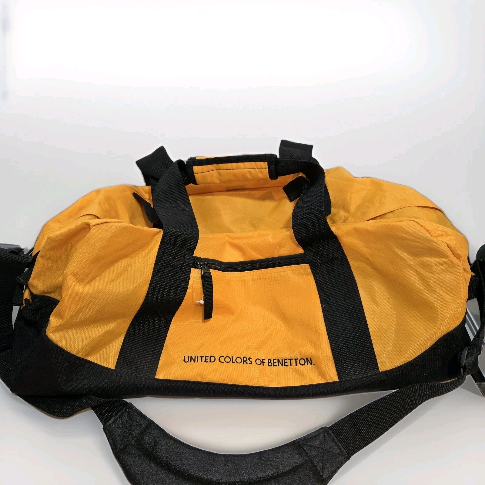 United Colors Of Benetton Duffle Bag Yellow Black Italian Fashion Rare 23x14x9″