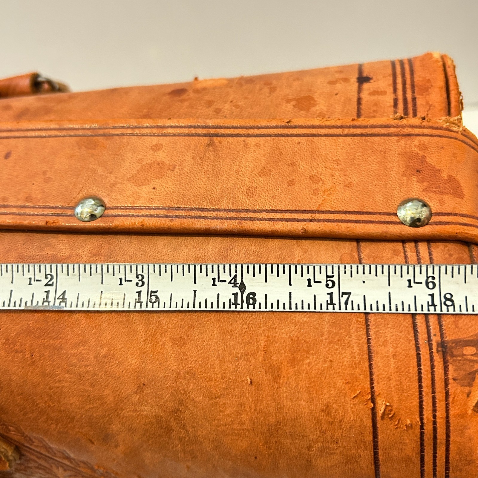 Vtg Egyptian Tooled Leather Suitcase Overnight Satchel Bag Handmade OOAK