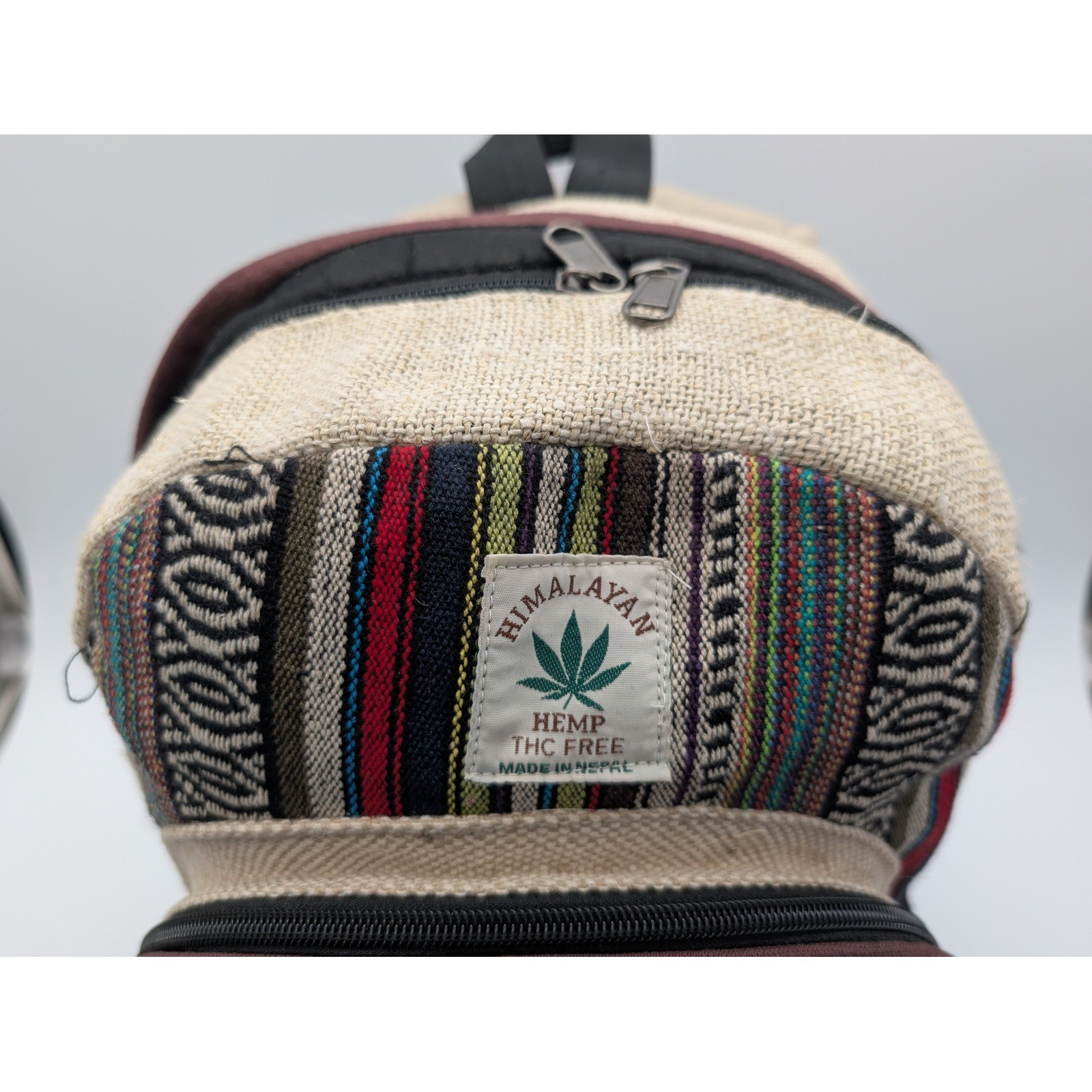 Himalayan Hemp Backpack Multi-Color Striped Woven Boho Laptop Bag Made in Nepal