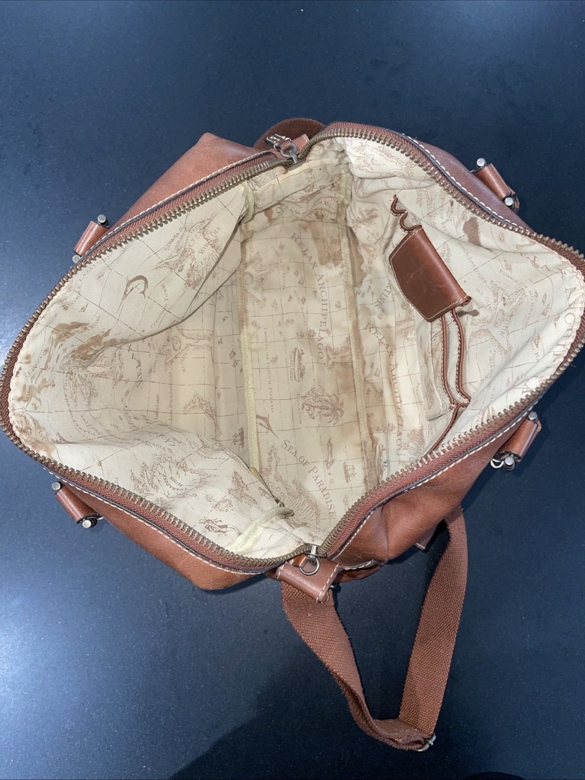 Tommy Bahama Back 9 Leather Messenger Bag Briefcase Shoulder Bag Brown *read