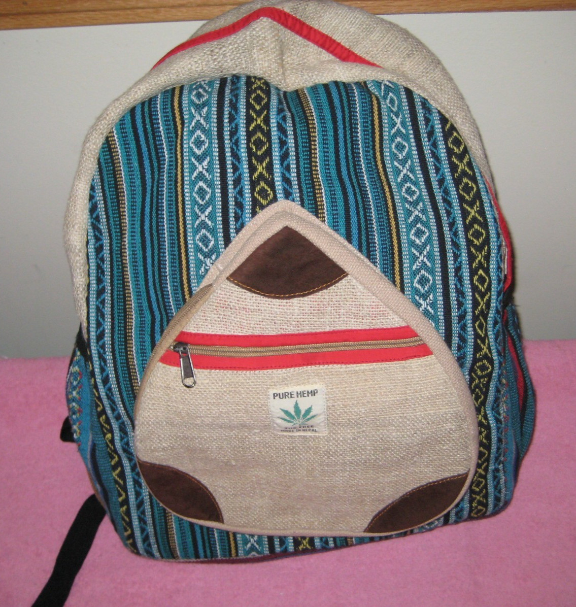 Made in Nepal THC Free Pure Hemp Backpack With Pockets