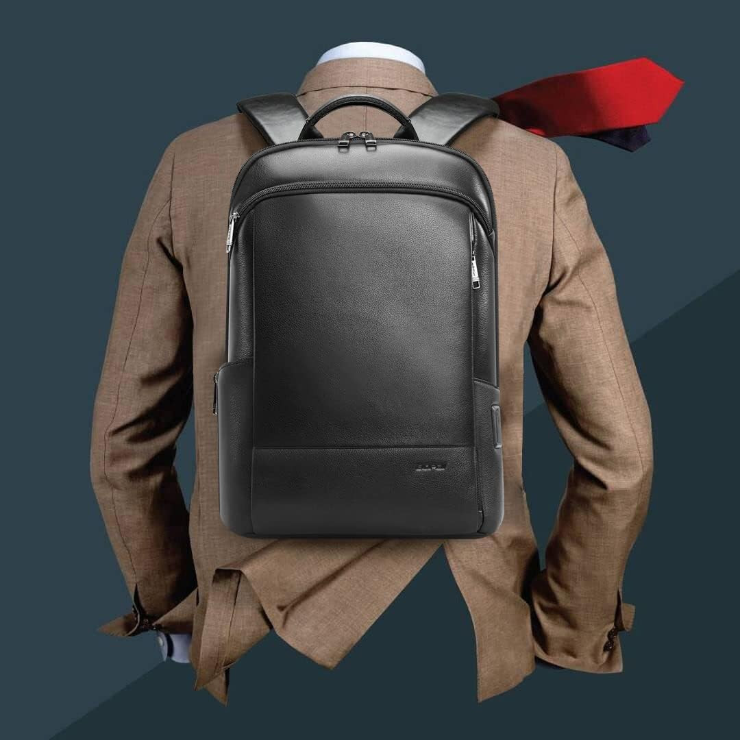 Unisex Slim Genuine Leather Laptop Backpack Men for 15-15.6 Inch Business Smart