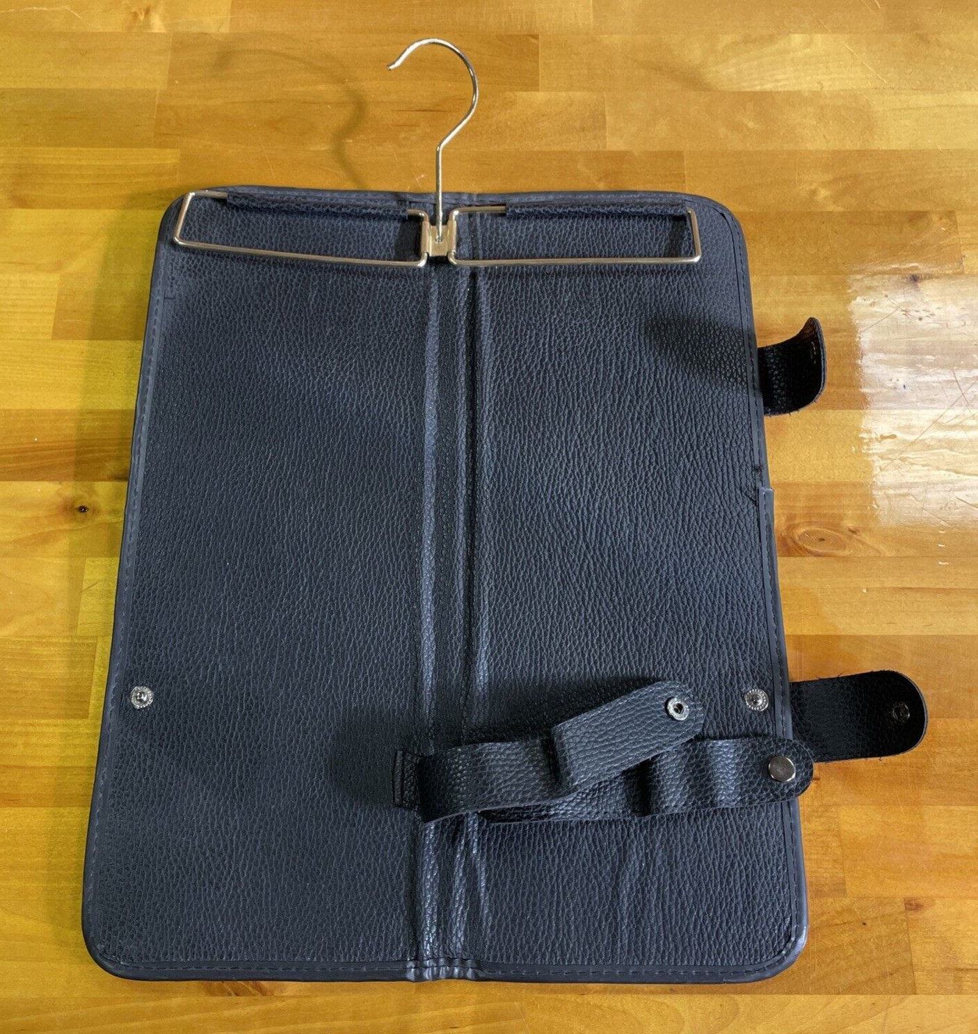 Vintage Travel Neck Tie 16″x12.5″ Case Black Snap Closure Hanger Attachment VGC