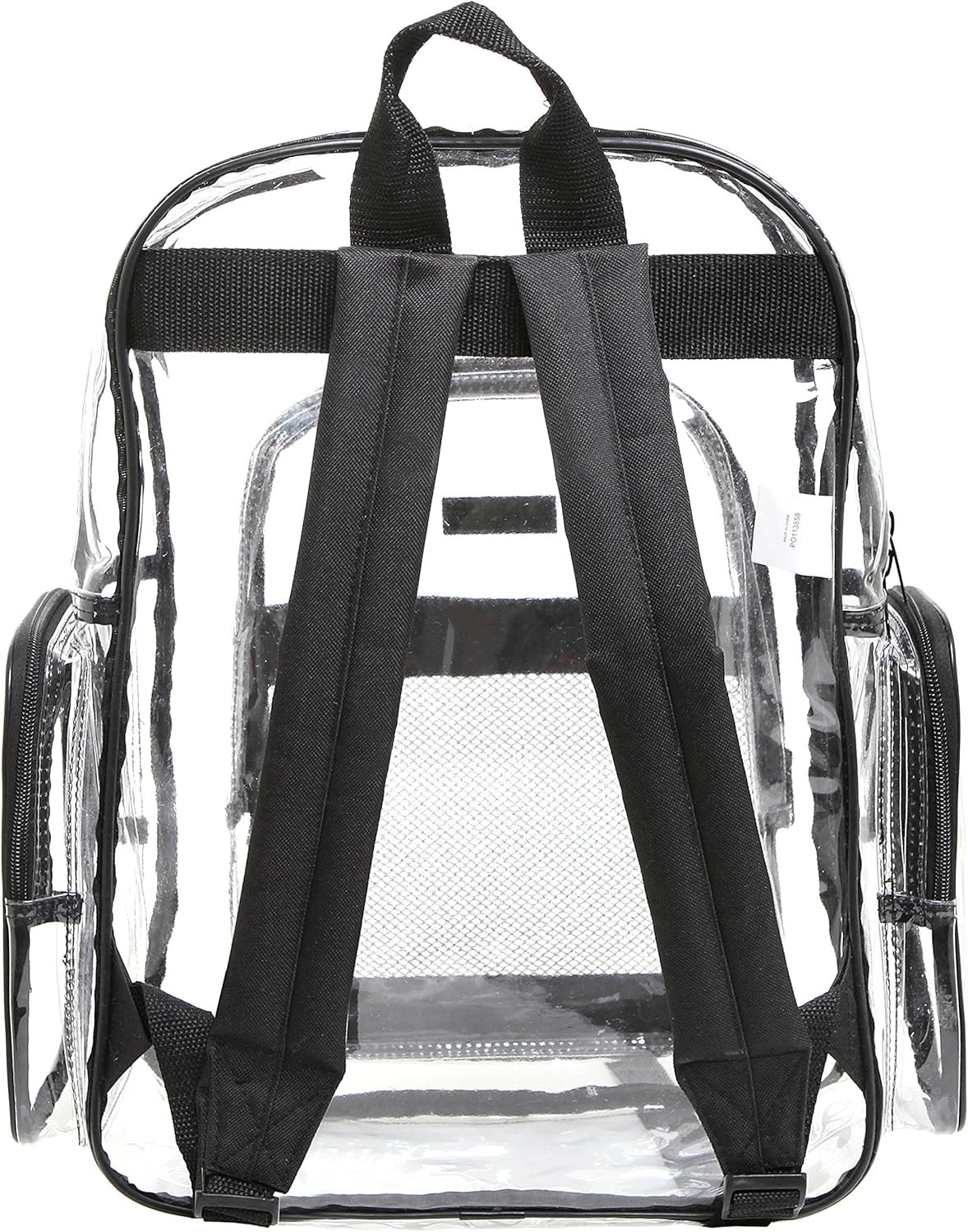 17 Inch Clear PVC Backpack with Black Trim and 5 Zipper Compartments, Transparen