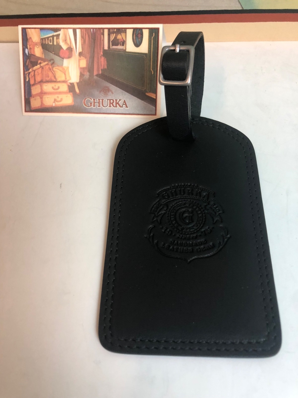 Original Ghurka Collection No GA 100 Crew Cup ID Luggage Tag Black Leather
