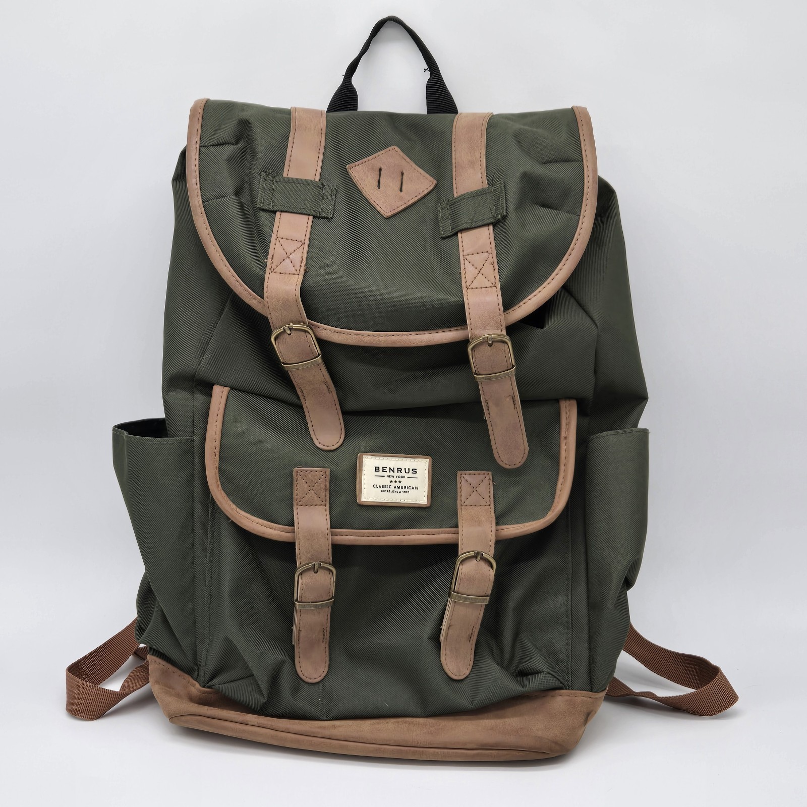 Adult 19″ Laptop Backpack Benrus Green Rucksack Multi-Pockets Grip Handle