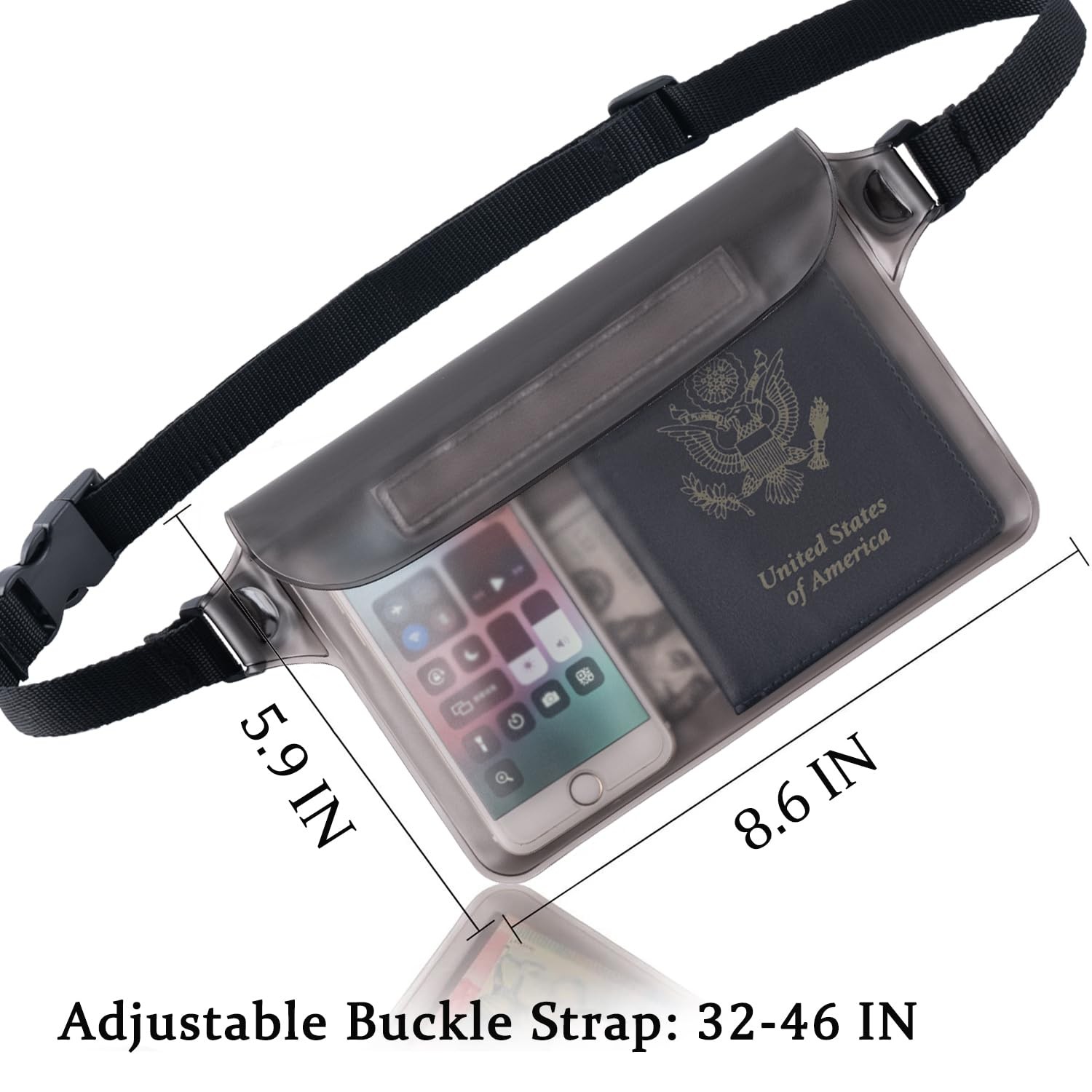 CADONO 2-Pack Waterproof Pouch with Adjustable Waist 8.6*5.9 inches, Black