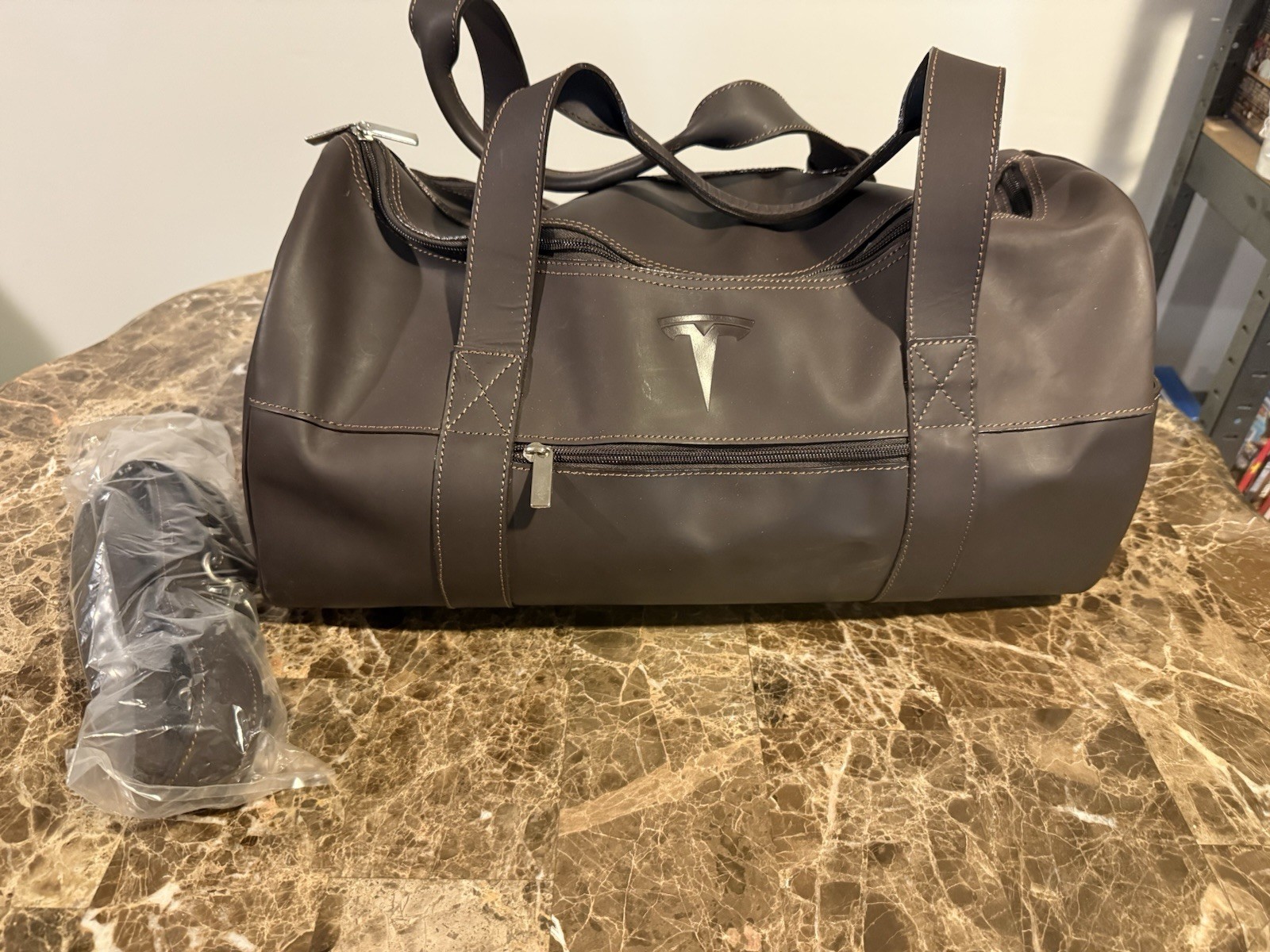 Rare Tesla Leather Weekender Bag From Referral Program – Matte Brown Leather