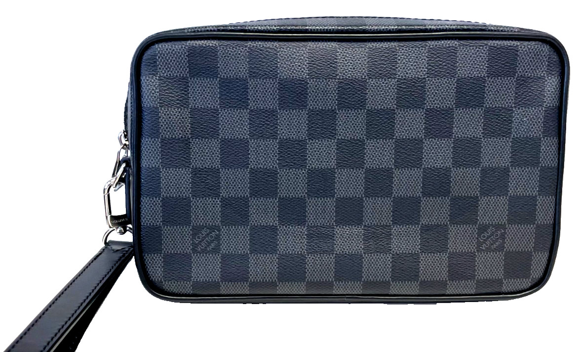 Authentic Louis Vuitton Pochette Kasai Clutch Damier Graphite Canvas Black W/BOX