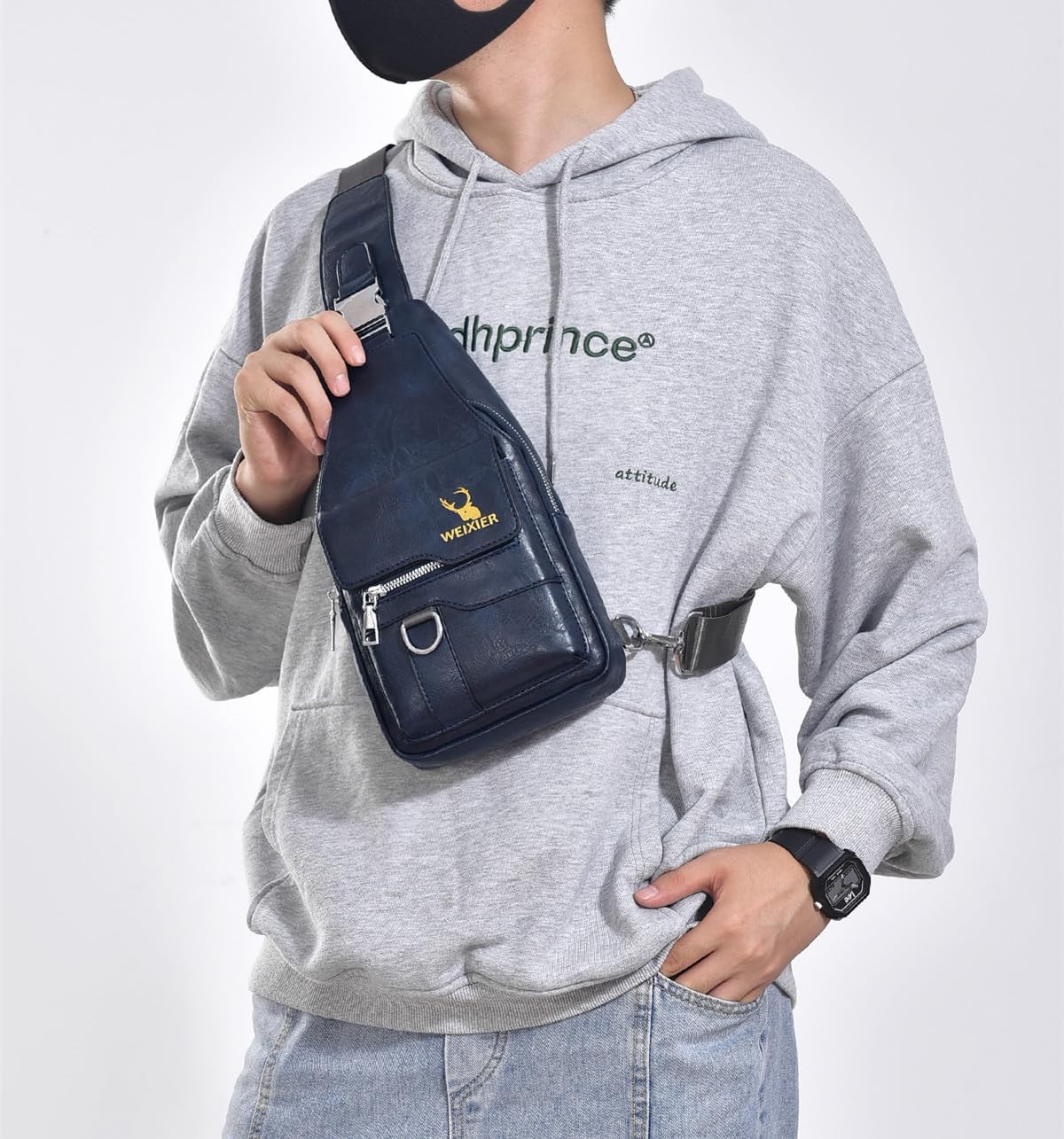 PU Leather Sling Bag for Men Waterproof Lightweight Crossbody Chest Bag
