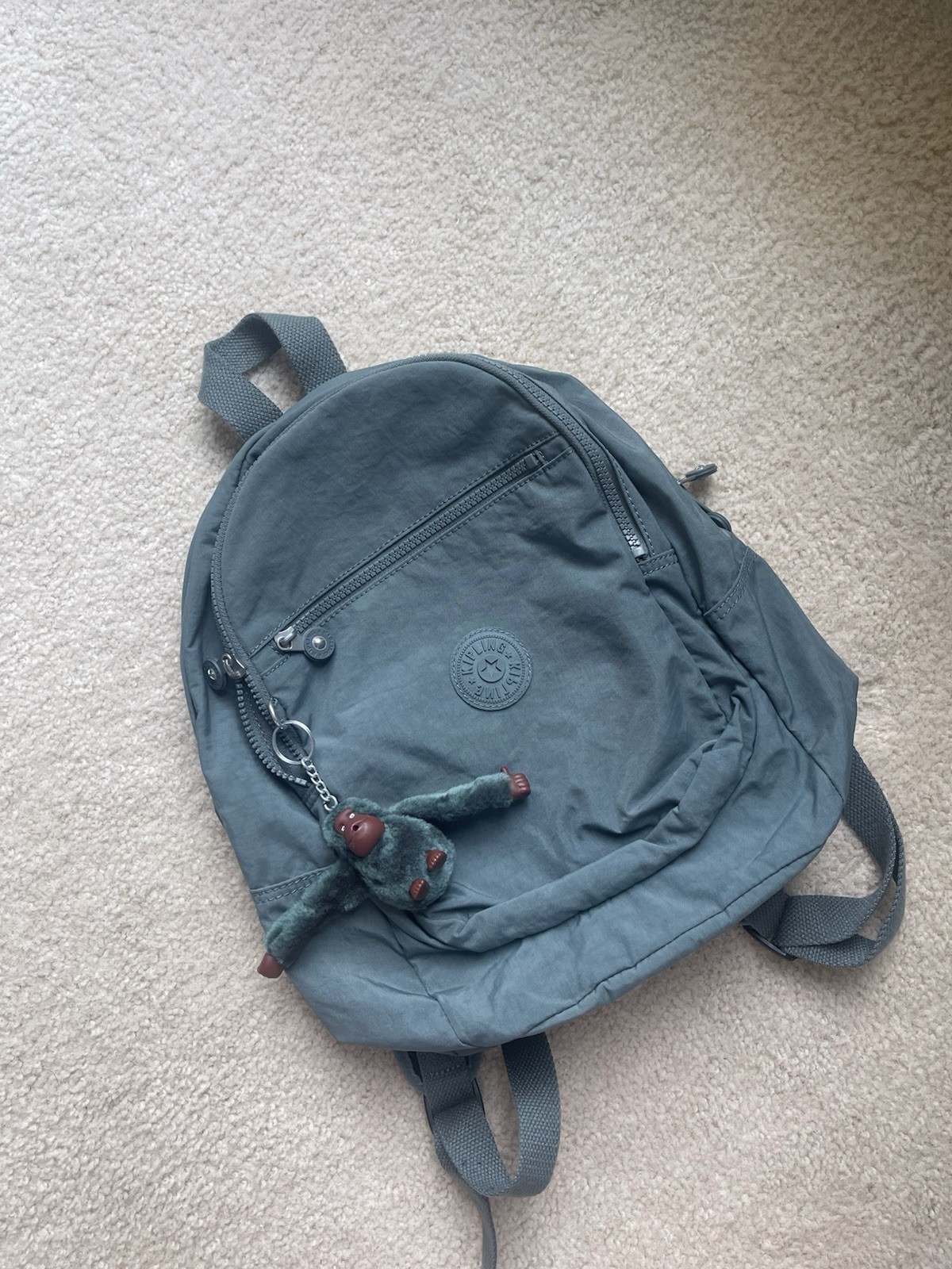 Kipling Gray Backpack Adjustable Strap Bag Charm Monkey Keychain