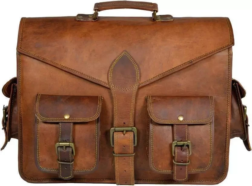 Men’s Vintage Brown Genuine Leather Shoulder Messenger Laptop Briefcase Bag