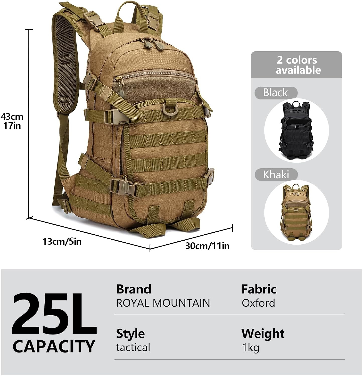 25L Small Tactical Backpack for Men, Military Waterproof Backpack with Multiple
