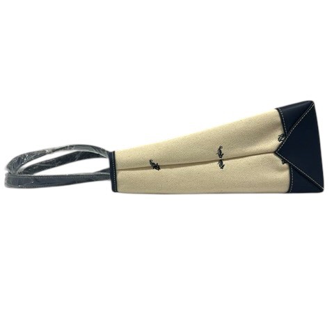 MR.JUNKO Tote Bag White Navy Canvas Leather Logo Animal Pattern S/N 32cm