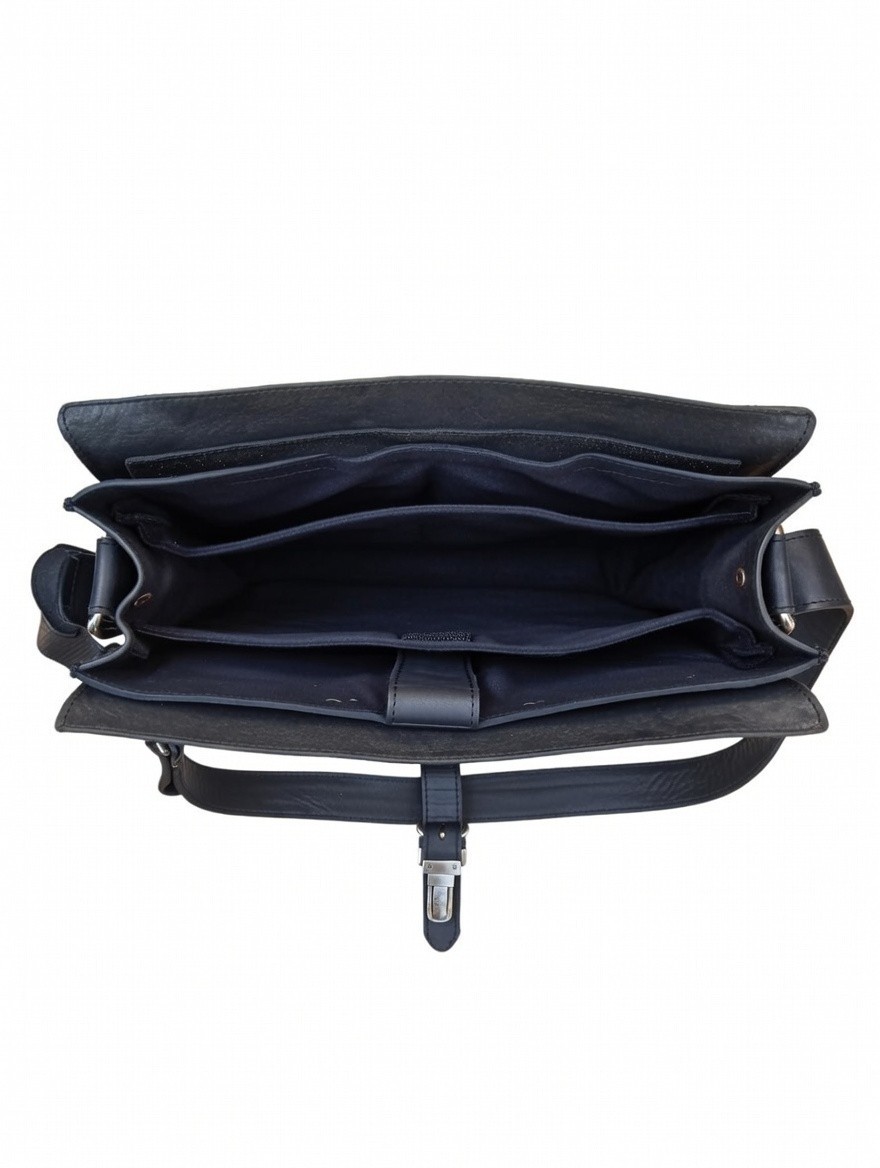 Black Leather Messenger Bag Used Laptop Briefcase Shoulder Satchel Work Bag