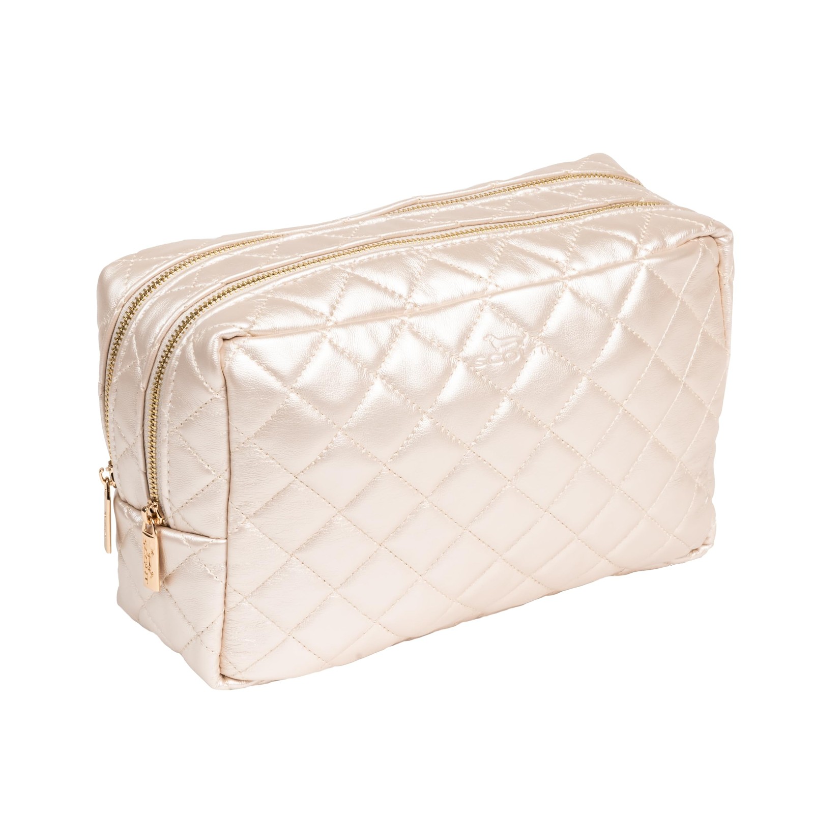 SCOUT 2-Way Toiletry Bag, Two Zipper Compartments, Medium, Champagne Quilted