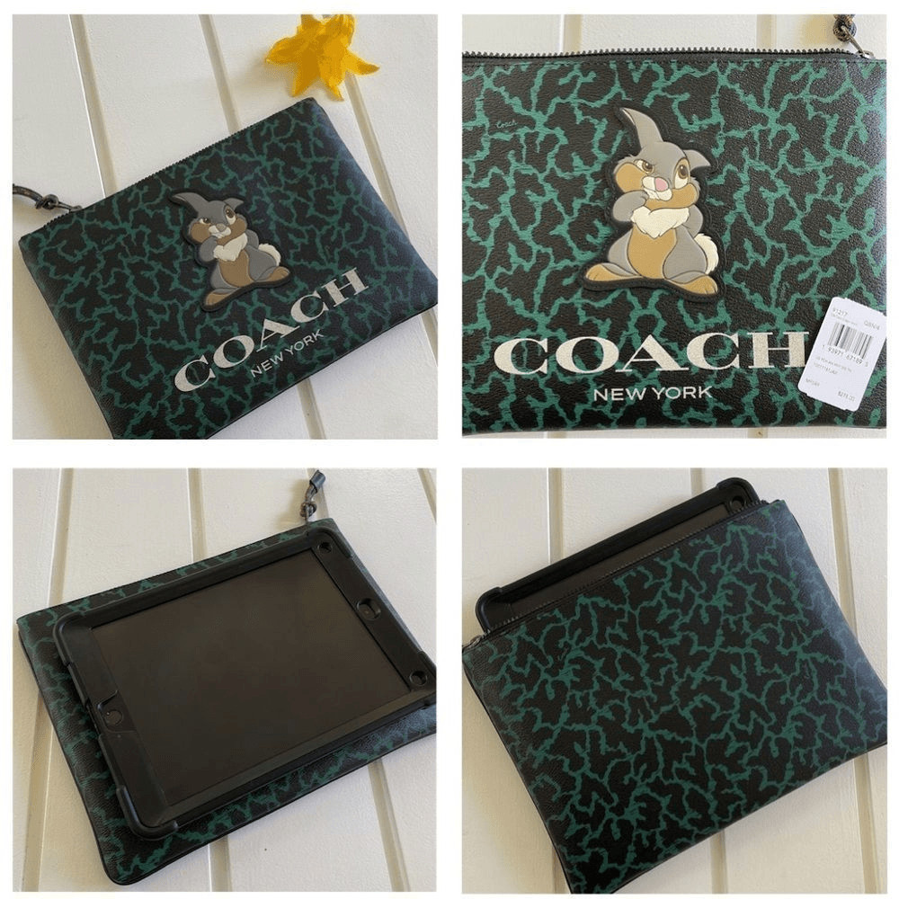 Coach Disney Thumper Animal Print Large Zippered Sleeve IPad Pouch Bag NWT