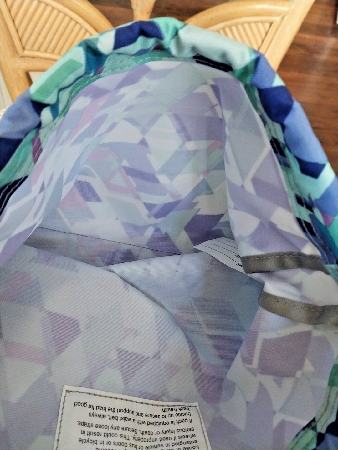 LL Bean Geometric MultiPrint Aqua Purples Drawstring Cinch Pack/Backpack