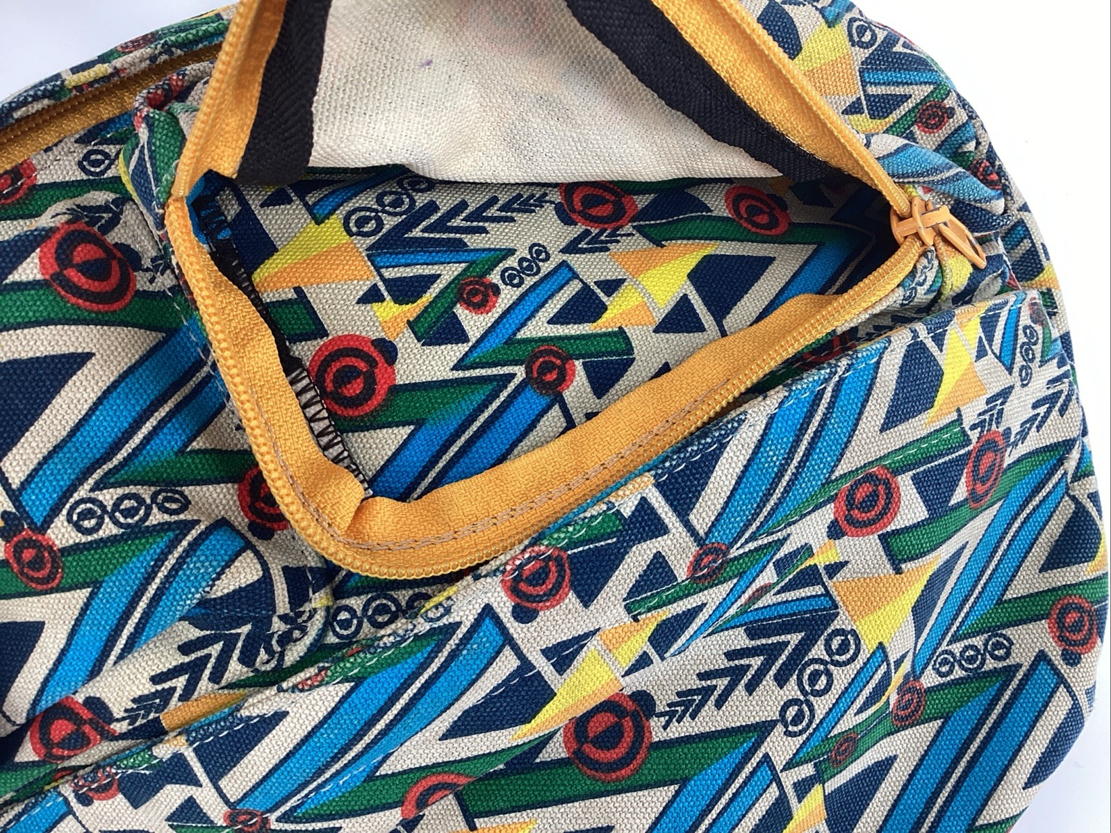 Kavu Rope Sling Crossbody Backpack Cotton Multicolor Geometric Design Light Blue