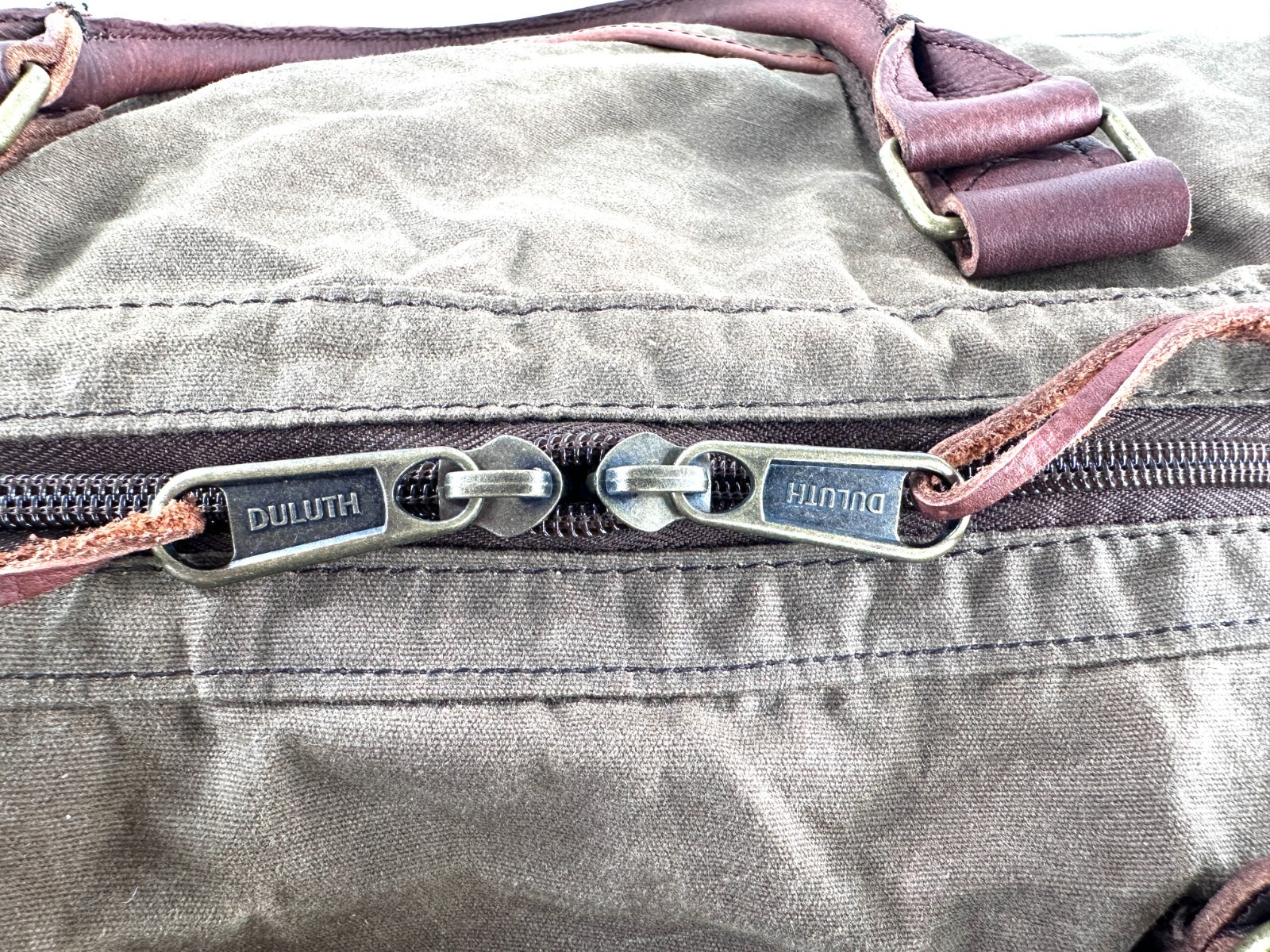 Duluth Trading Brown Cotton Canvas Large Briefcase Travel Bag Brass Leather Trim