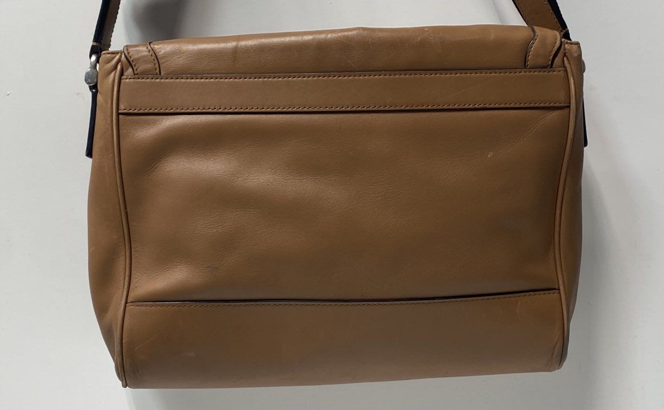 Michael Kors Tan Leather Messenger Bag Large Crossbody Silver Hardware