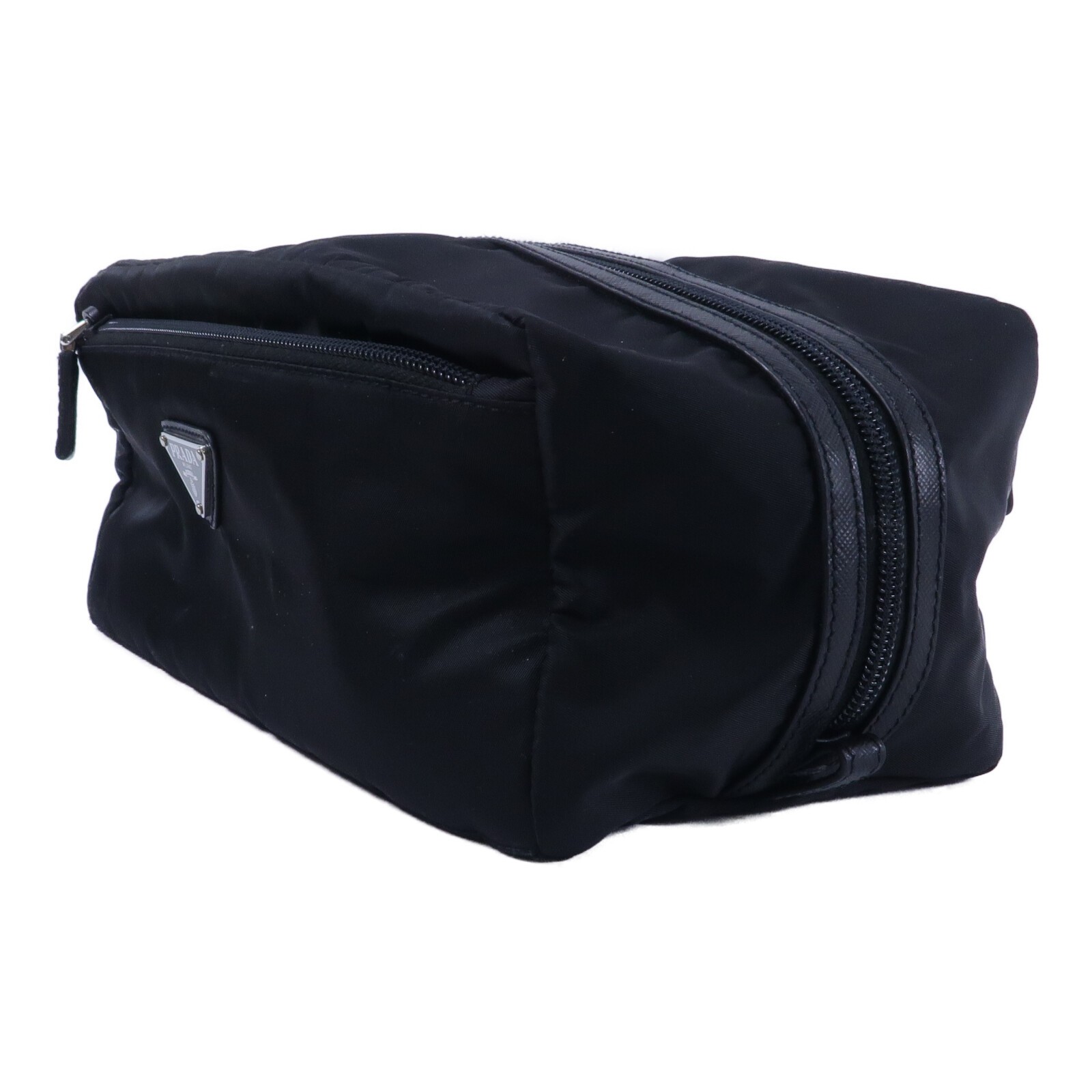 PRADA SHW Re Nylon Triangle Logo Travel Pouch Clutch Bag 2NA029 2DMH F0002 Black