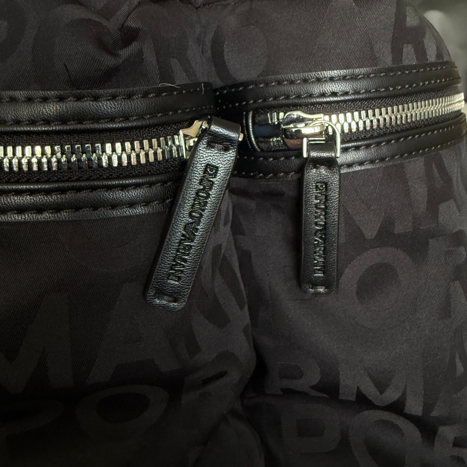 New Emporio Armani Black Nylon oversized Drawstring Logo Backpack