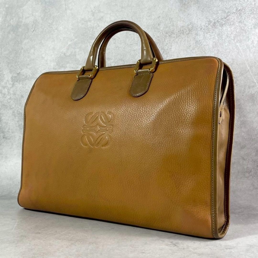 Loewe Vintage Anagram Leather Briefcase Camel Gold Hardware Made In Spain