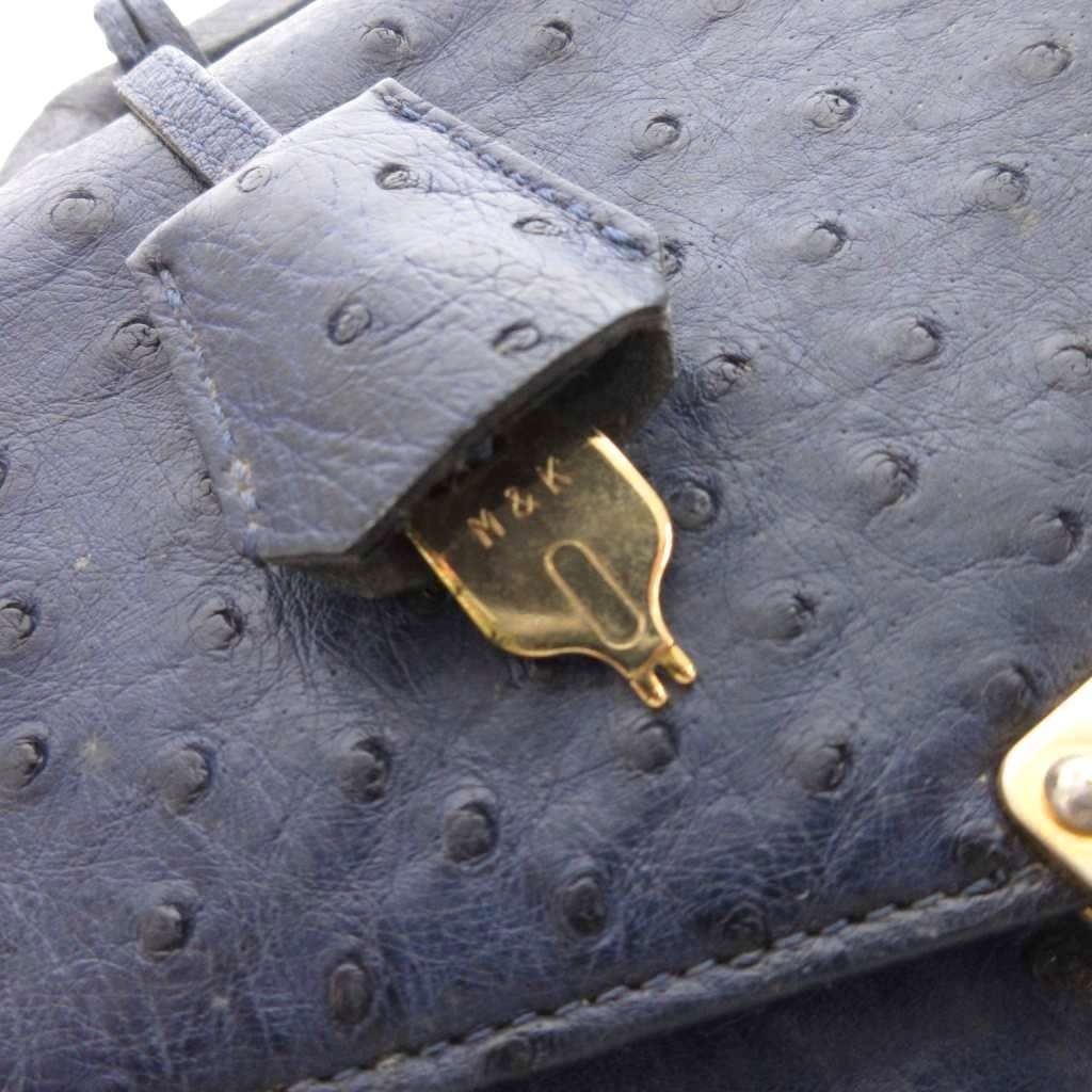 No-brand Navy Ostrich Leather Briefcase, 8.7″ x 2.4″ x 12.6″, Used C