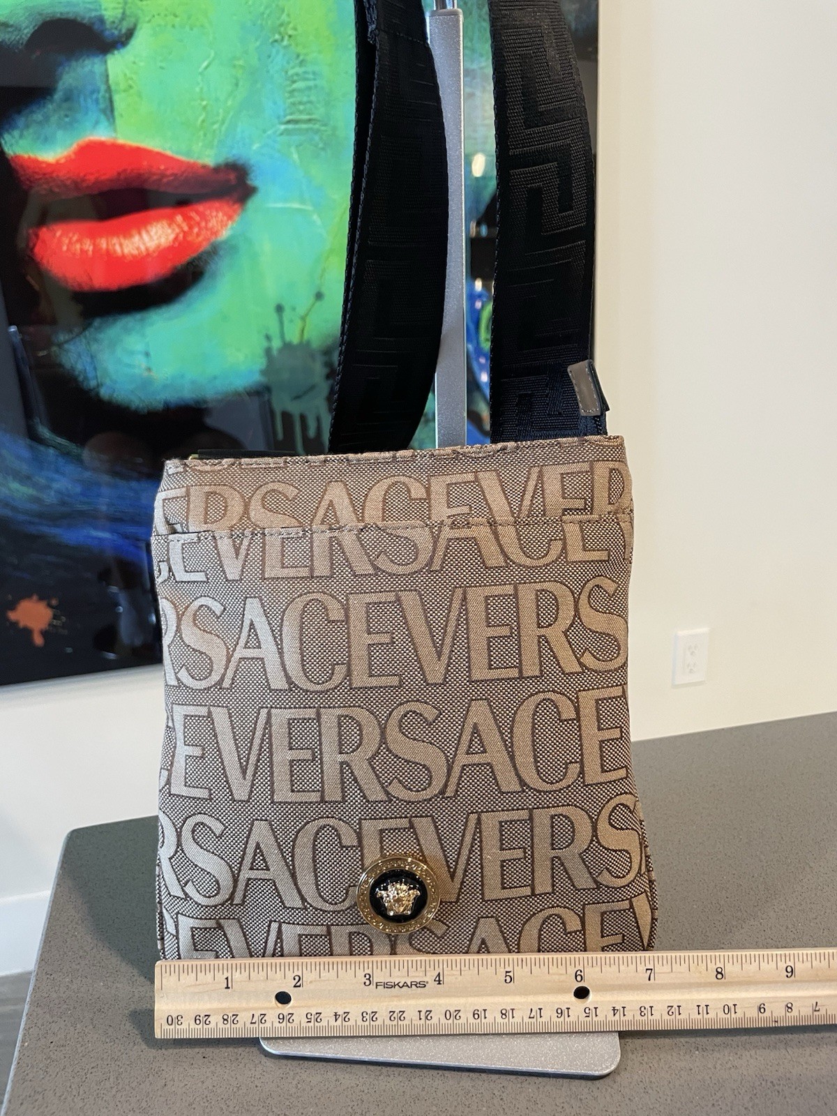 Versace 1020745 La Medusa Canvas Fabric Logo Crossbody All over Bag $850