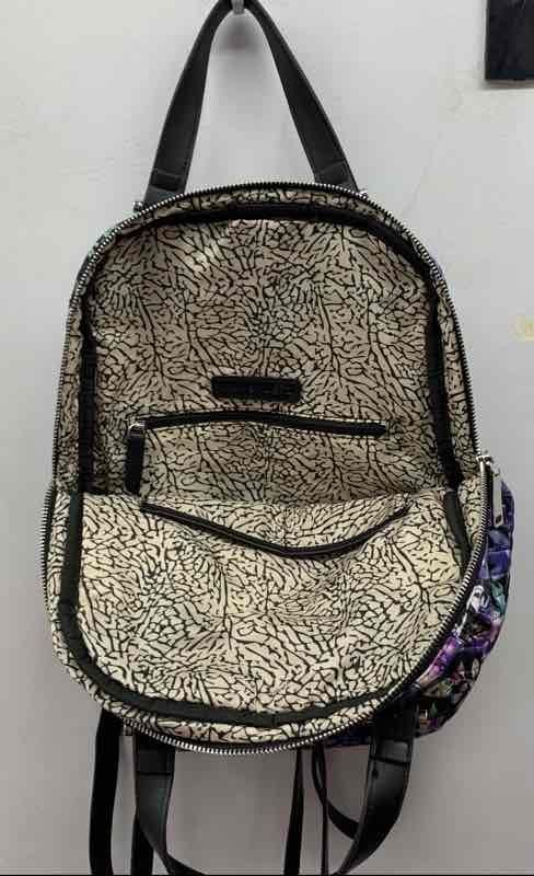 Max Studio Black Floral Quilted Backpack Bag Silver Tone Hardware