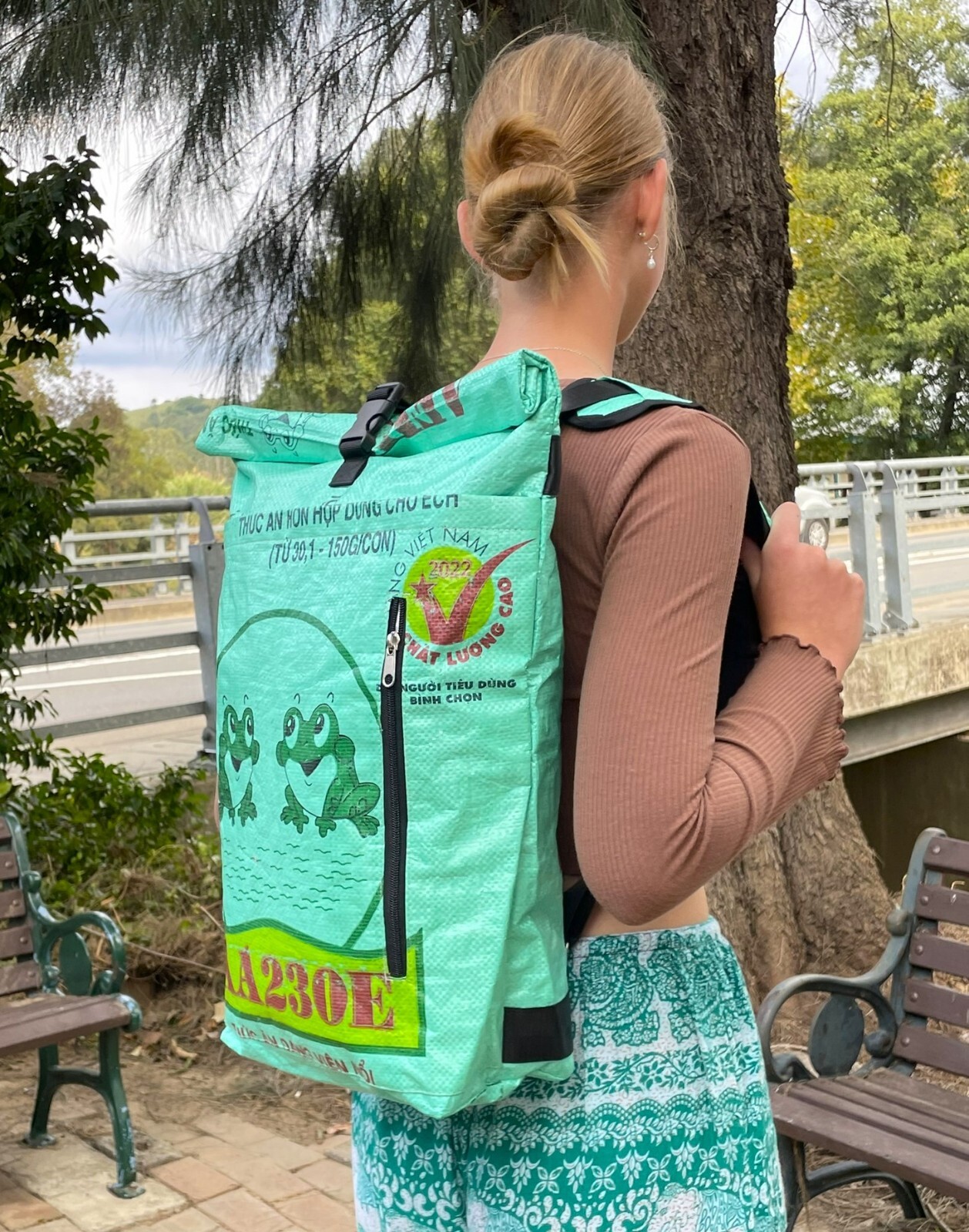 Fair Trade Recycled Frog Duffle Backpack