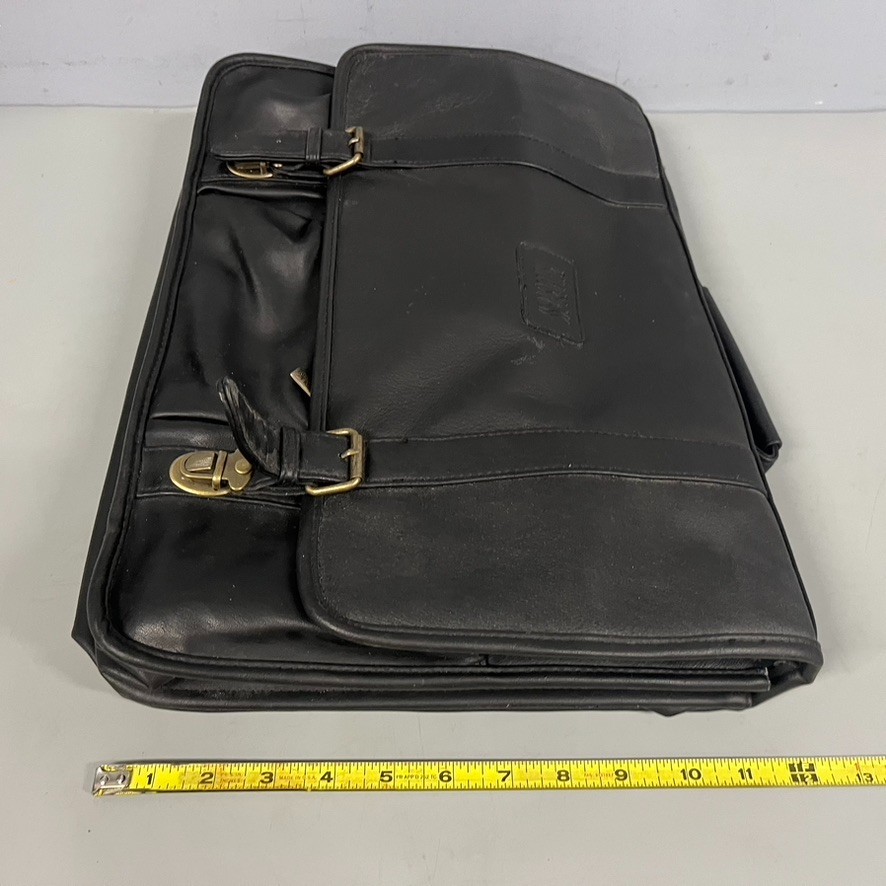 BILL BLASS Black Leather Laptop Messenger Travel Briefcase Shoulder Bag VTG
