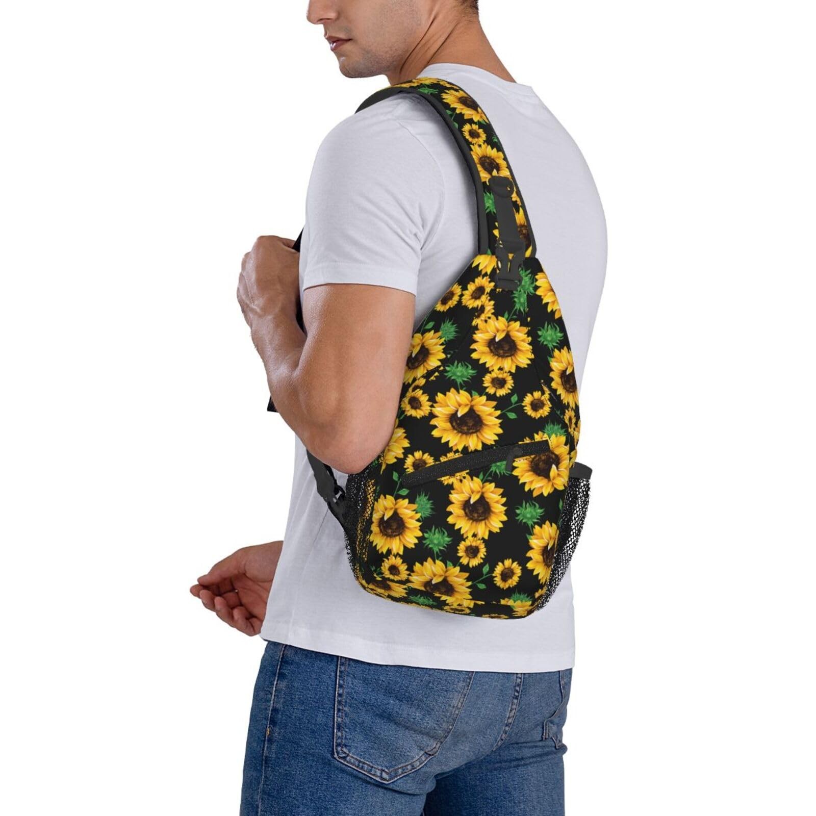 Yellow Sunflower Sling Backpack Men Hiking Daypack Crossbody 15.3×7.5×3.5 In