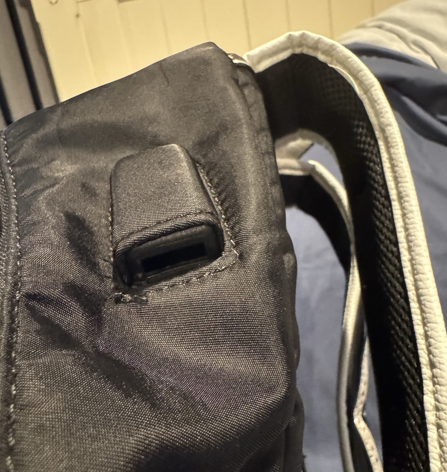 Bevalsa Black White Backpack with USB Port, Audio Pocket, Adjustable Straps
