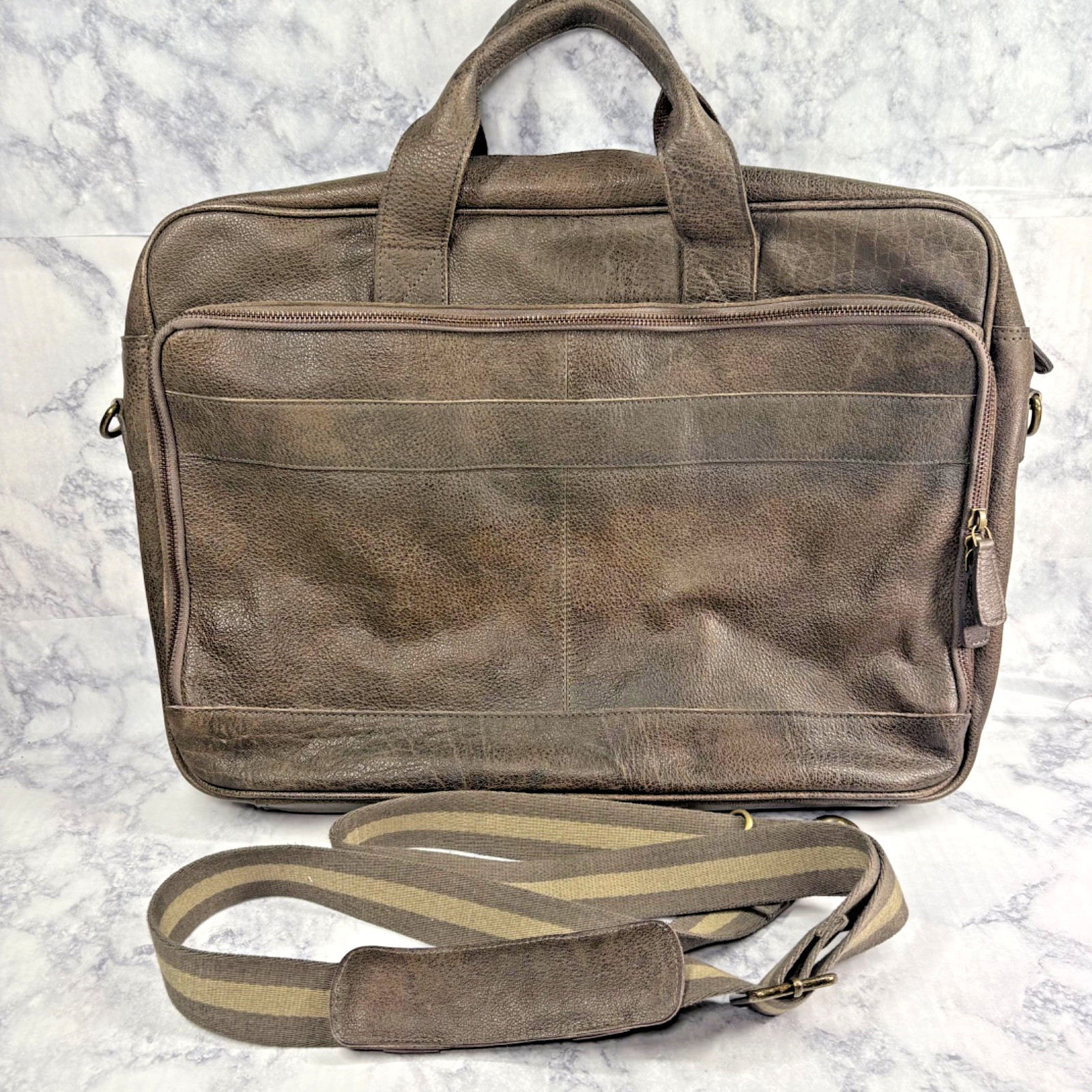 KomalC Vintage 18” Buffalo Leather Laptop Briefcase Office Bag Brown Cross Body
