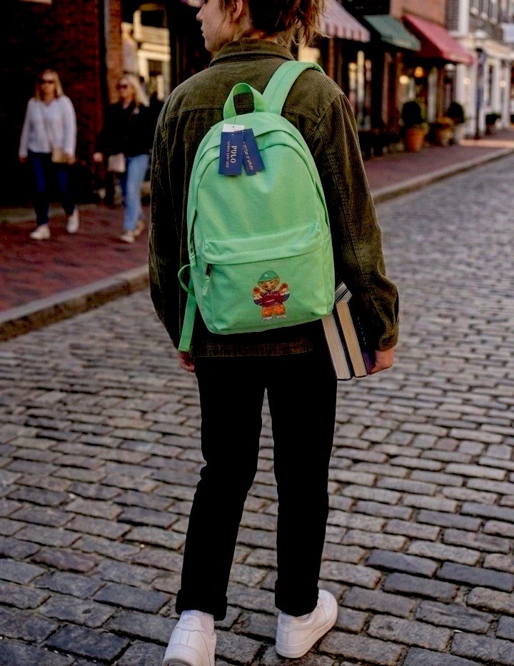 NWT Polo Ralph Lauren Bear Canvas Laptop Backpack College School Plato Green