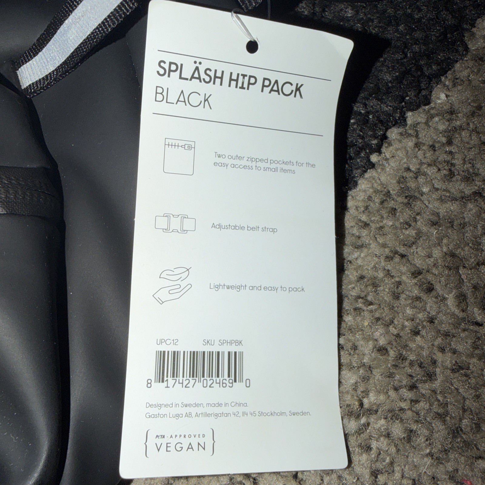 NEW! GASTON LUGA Black Spläsh Hip Pack Crossbody Bag Fannypack $59 MSRP GL