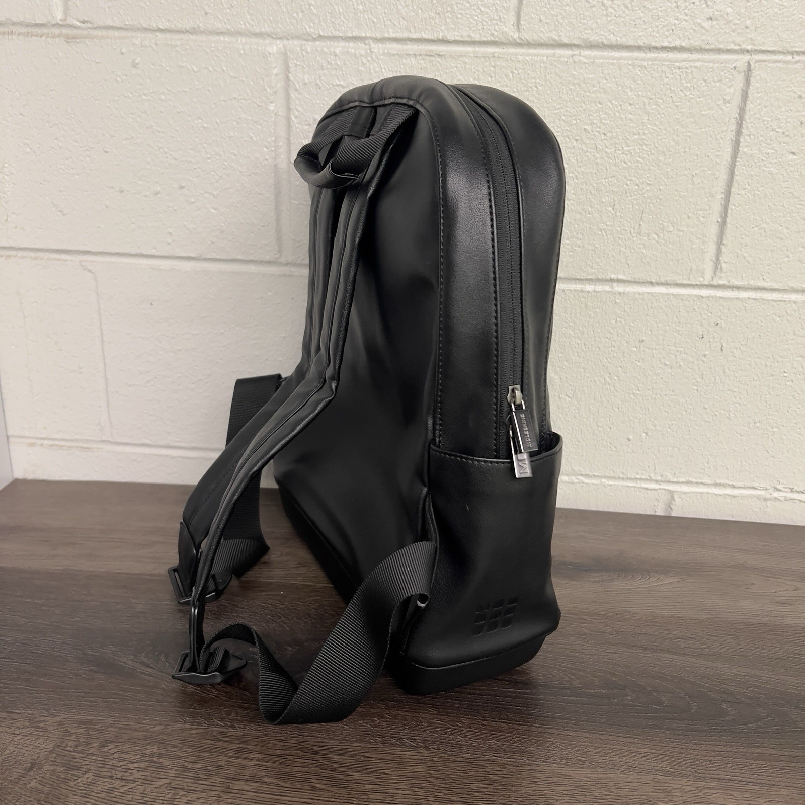 Moleskine Black Backpack Faux Leather Minimalist Laptop Bag Travel Daypack