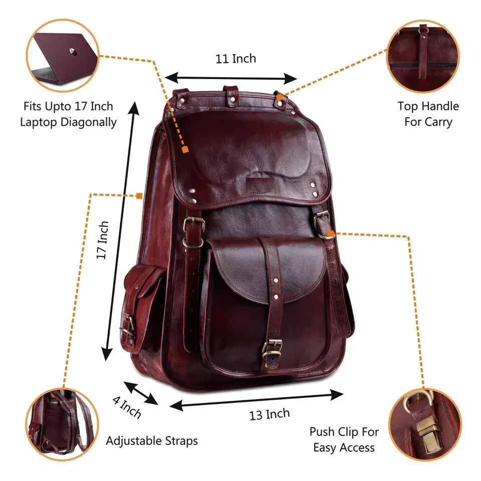 Vintage Leather Backpack Brown Rucksack Laptop Bag Handmade Travel Mens