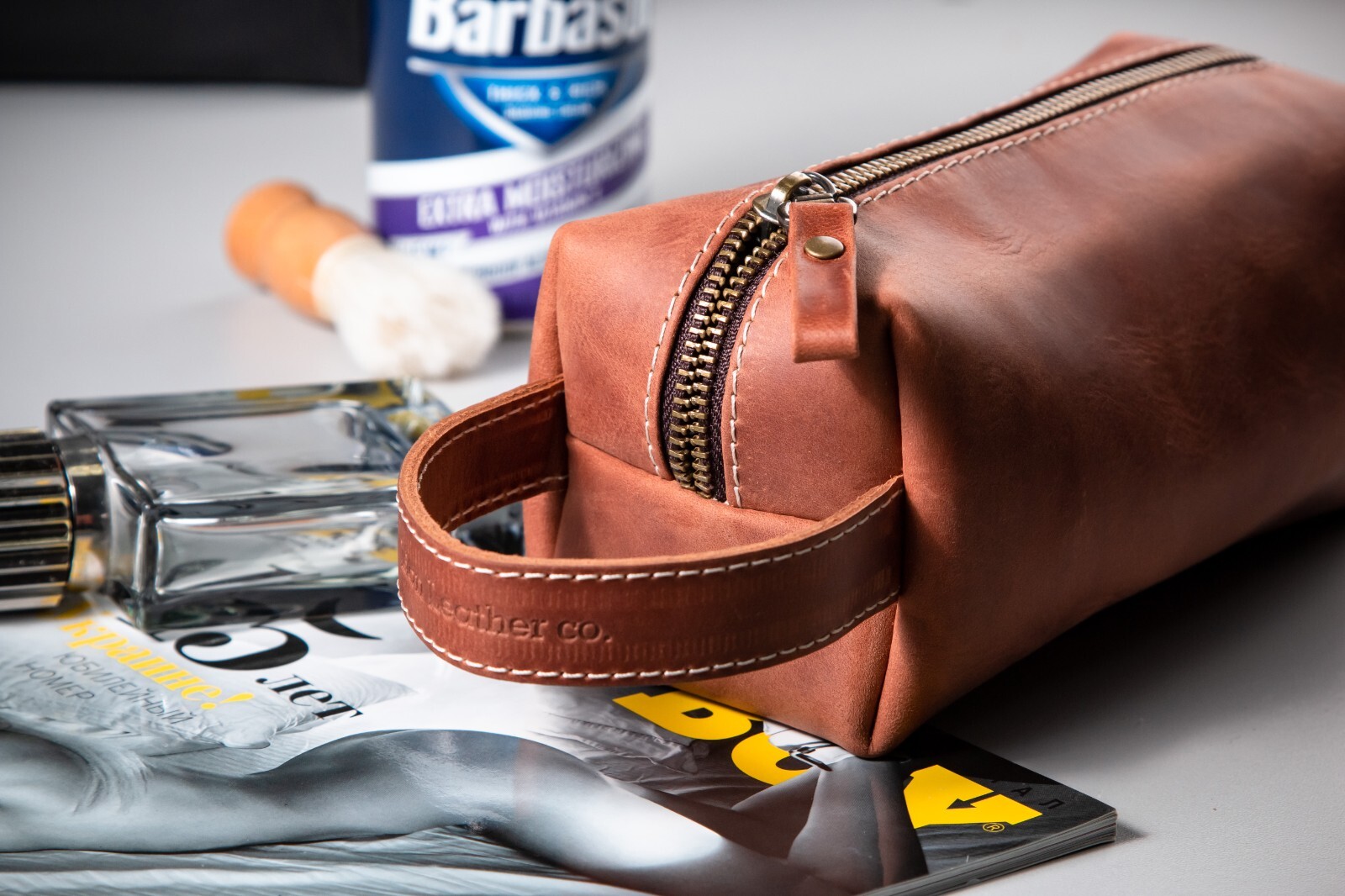 Personalized Genuine Leather Toiletry Bag For Men Dopp Kits For Him Wash Bag