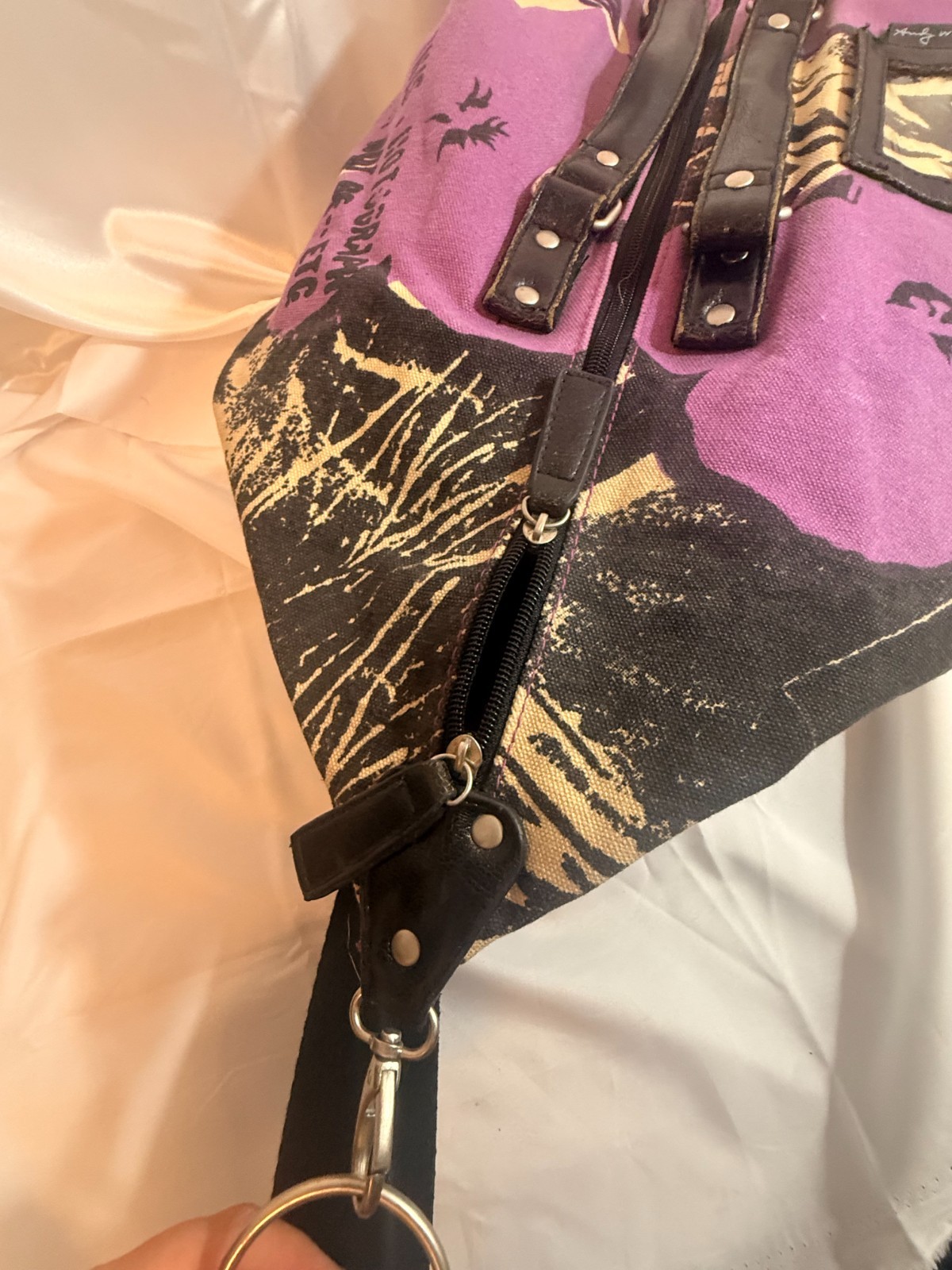 Andy Warhol Museum Collection Purple Canvas FLOWERS Duffel Weekender Bag