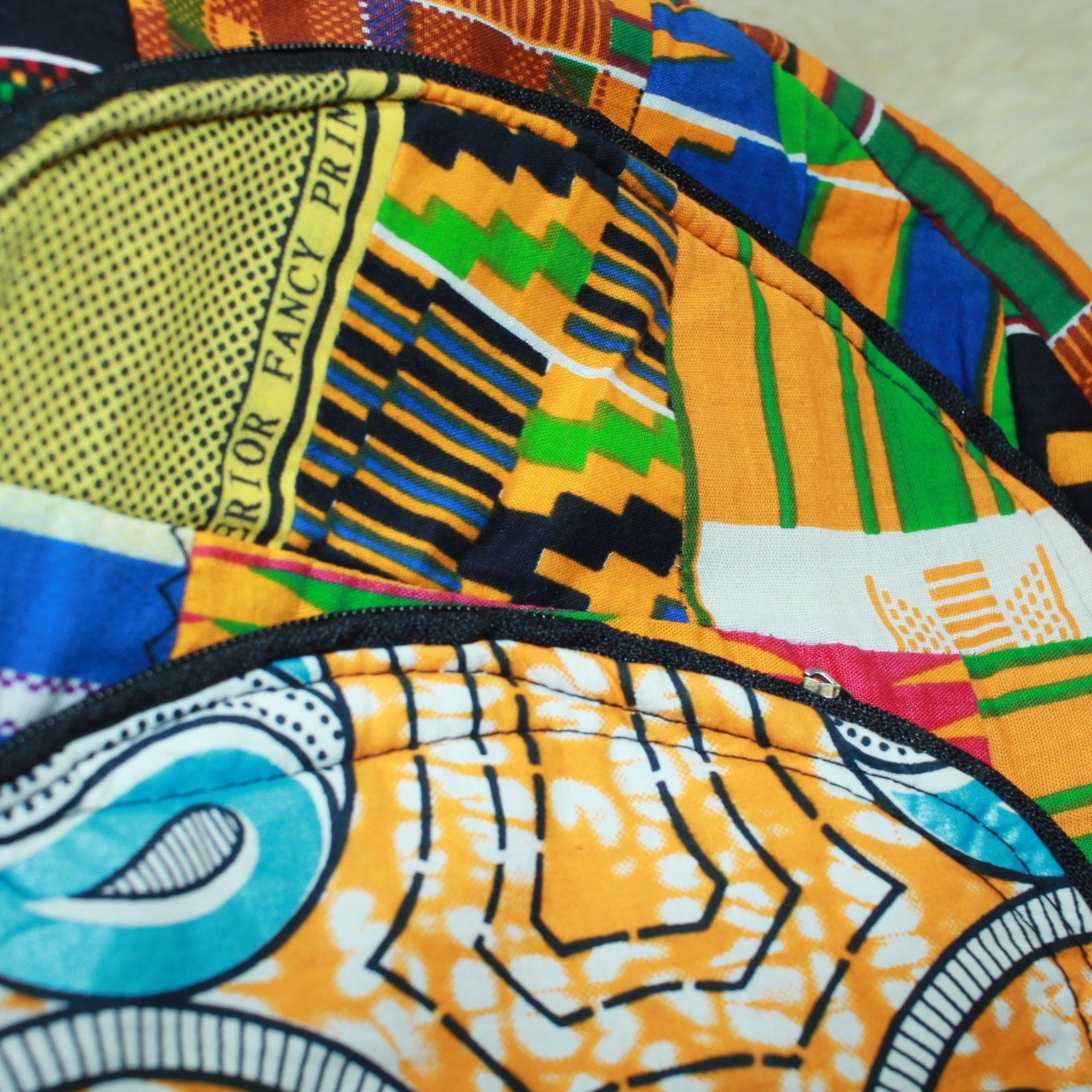 African Print Handmade Lightweight Cotton 3 Section Book Bag Rucksack Backpack