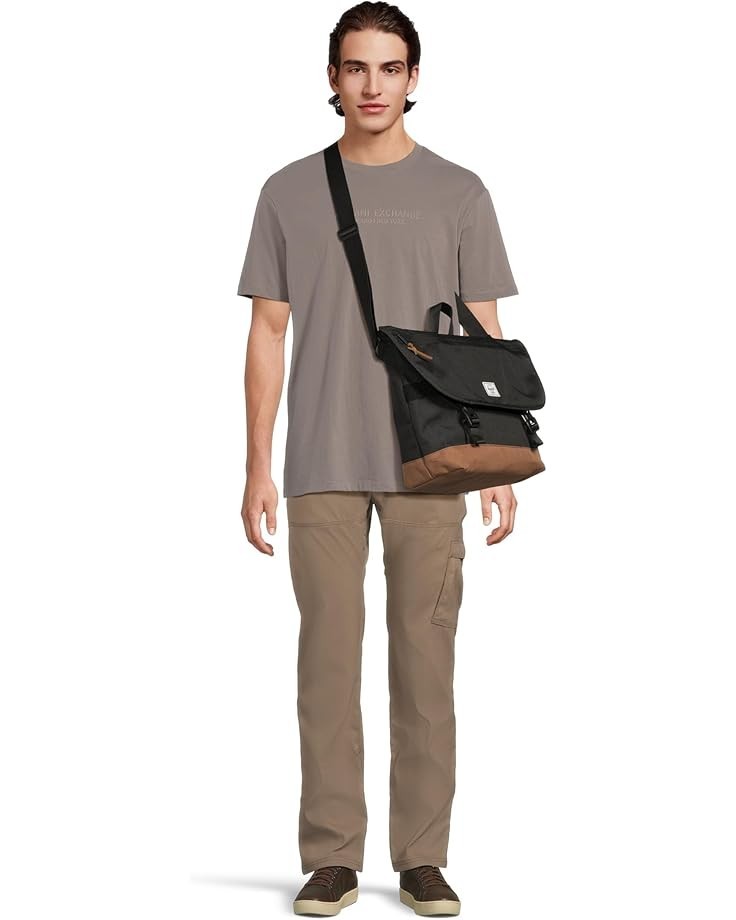 Herschel Supply Co. Black/Saddle Brown Cove Messenger Bag 15.5x15x5.5 $80 Retail