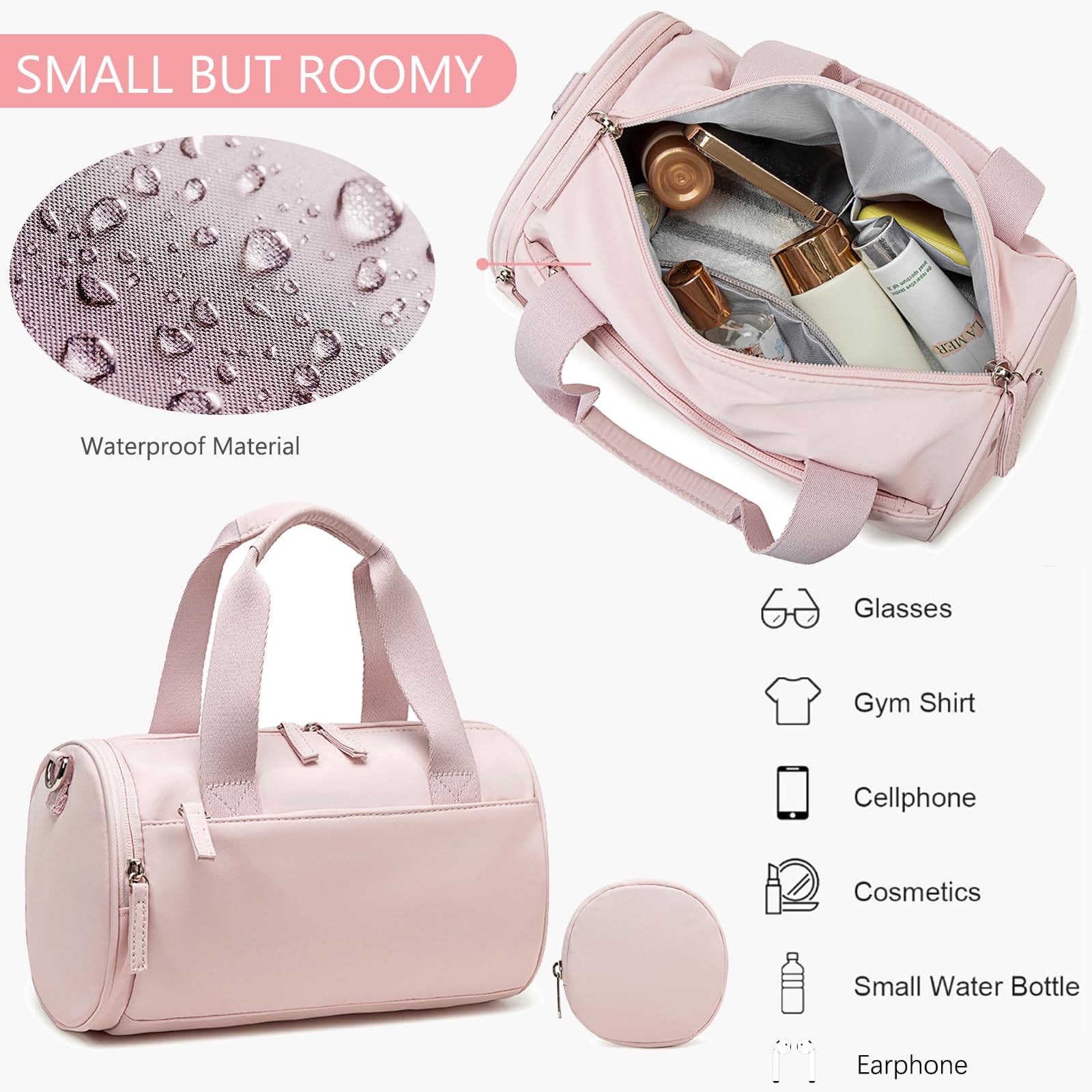 Mini Gym Bag for Women 12 Inch Cute Small Duffle Workout Sport Yoga Pink Bag