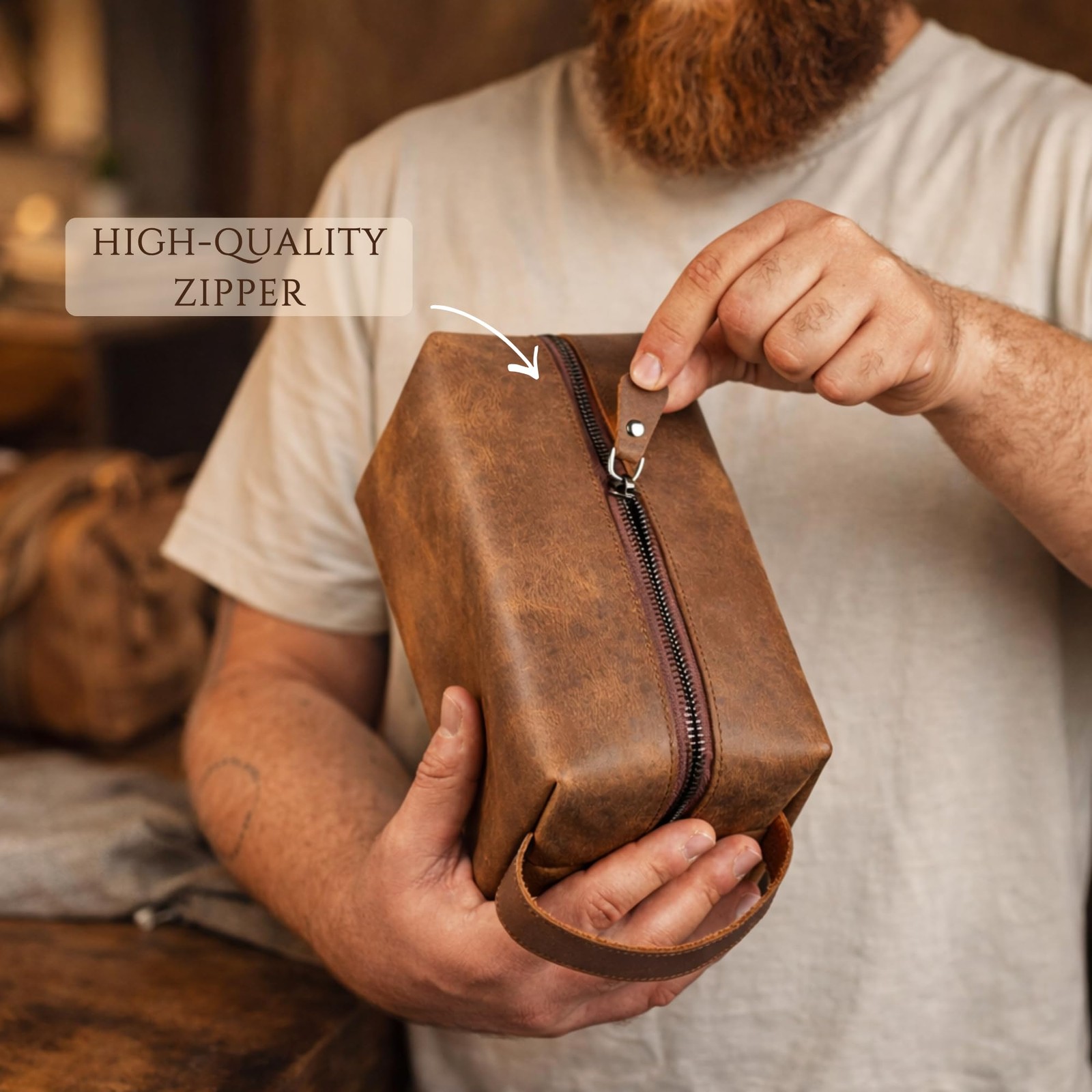 Personalized Leather Toiletry Dark Brown, Light Antic Black, Navy Blue