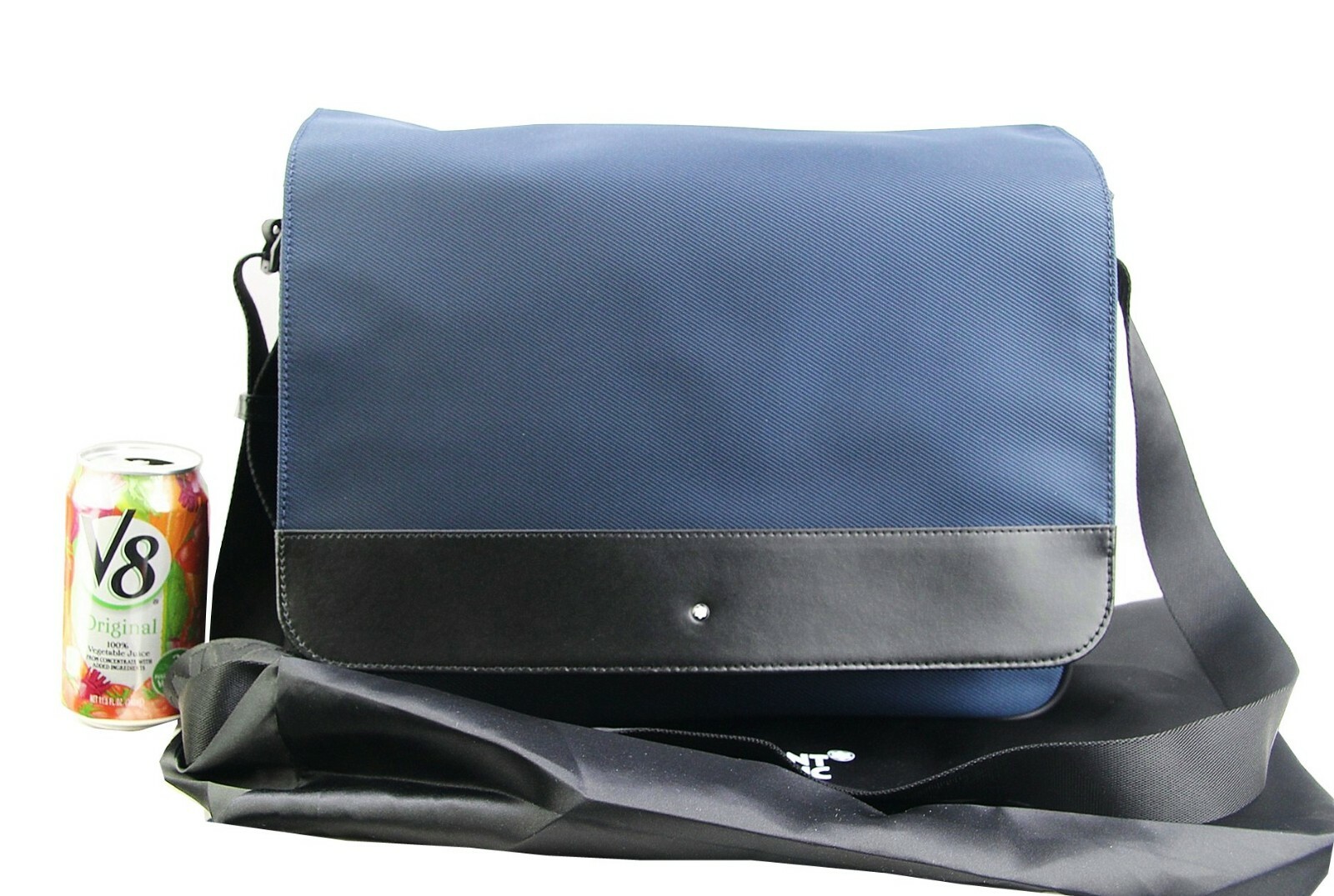 MONTBLANC NIGHTFLIGHT MESSENGER SHOULDER BAG BLUE BLACK LEATHER & CANVAS 116783