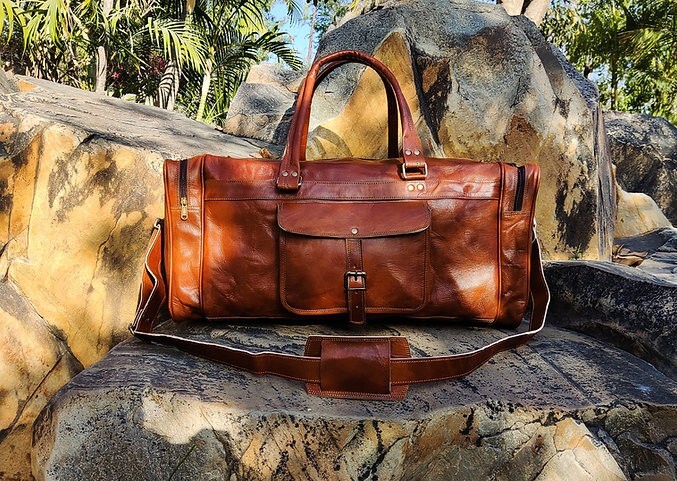30″ Men’s Weekender Treated Leather Travel Luggage Gym Genuine Duffel Bag