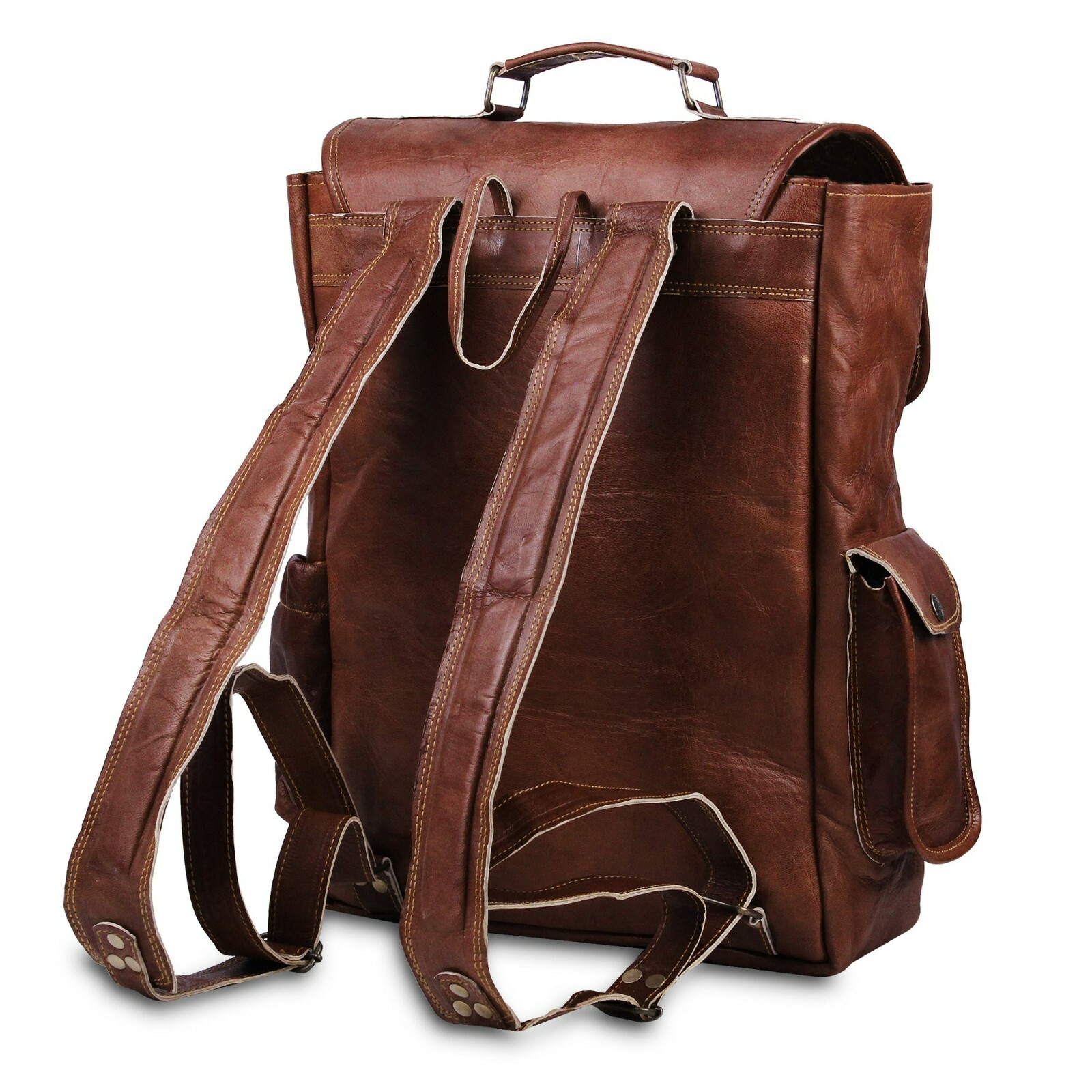 Men’s Handmade Vintage Genuine Brown Leather Backpack Rucksack Travel Bag Unisex