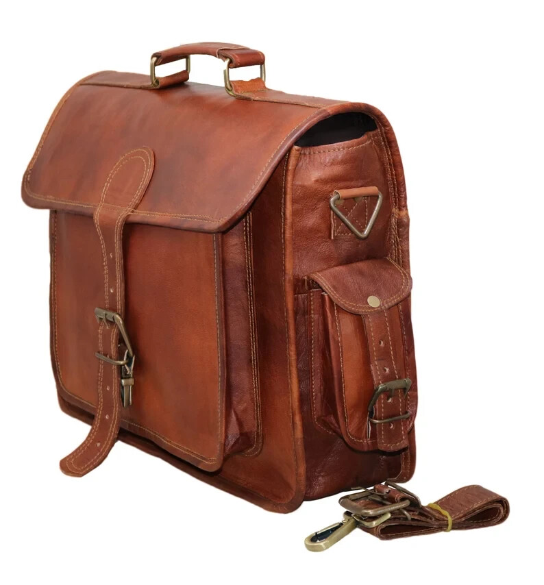 19 Inch Men’s Leather Messenger Shoulder Satchel S Laptop School Briefcase Bag